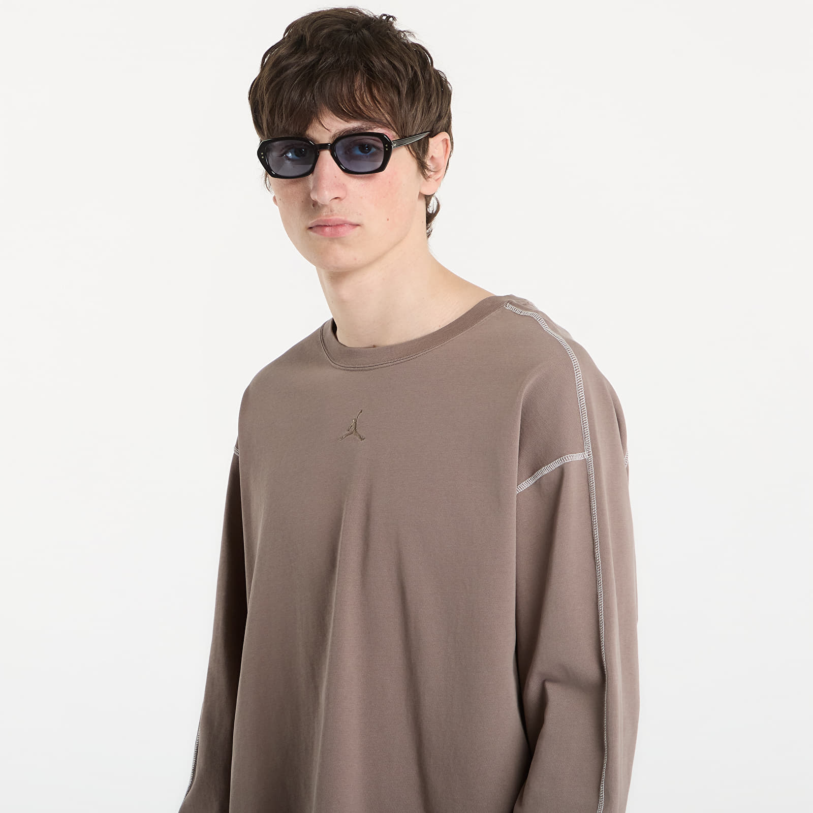 Magliette da uomo Jordan Flight Men's Heavyweight Long-Sleeve Top Olive Grey/ Sail/ Olive Grey