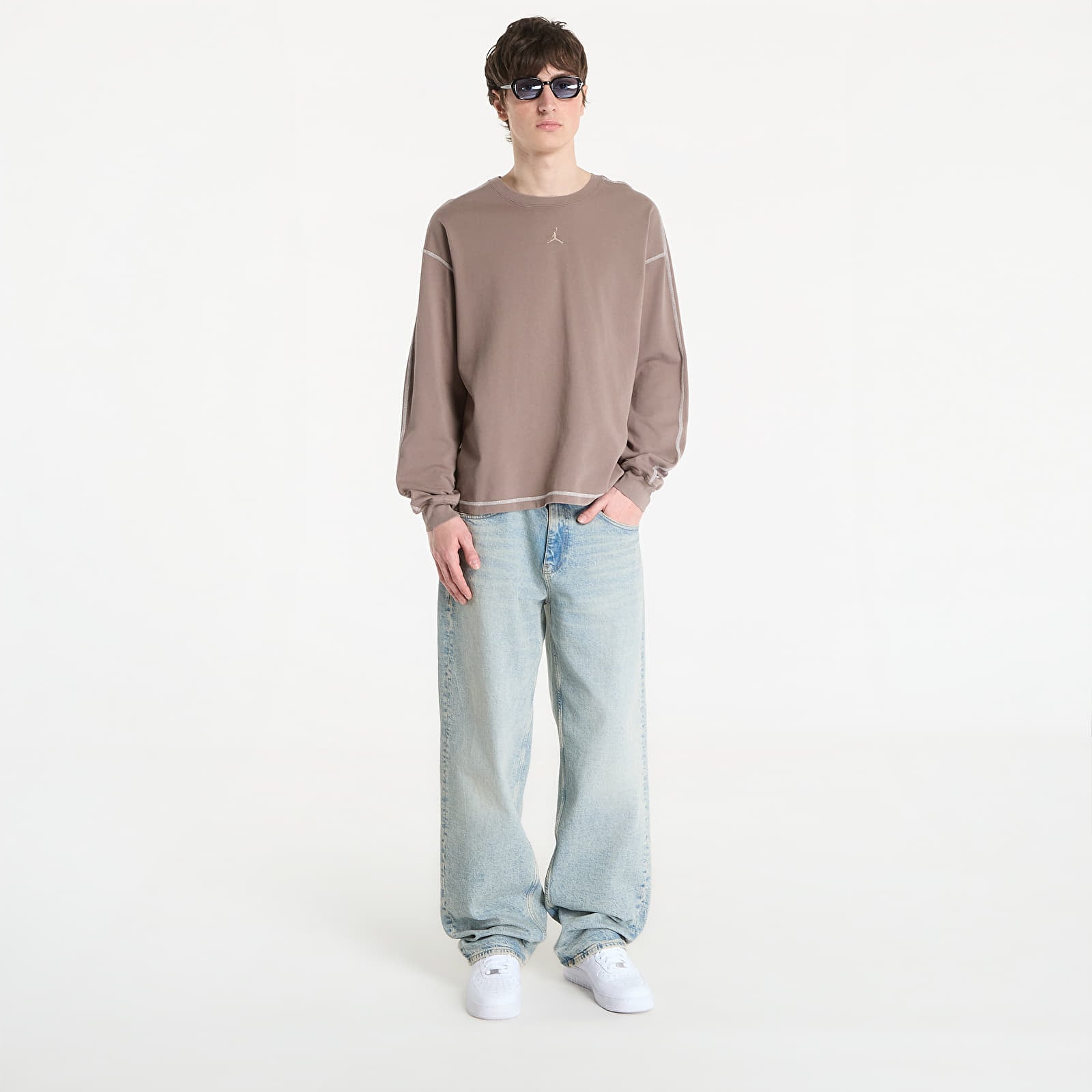 Magliette da uomo Jordan Flight Men's Heavyweight Long-Sleeve Top Olive Grey/ Sail/ Olive Grey