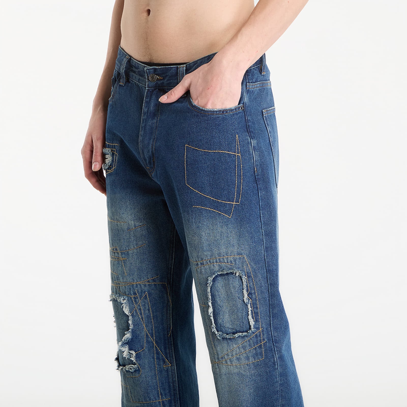 Vyriški džinsai Wasted Paris M Ripped Manc Faded Washed Blue