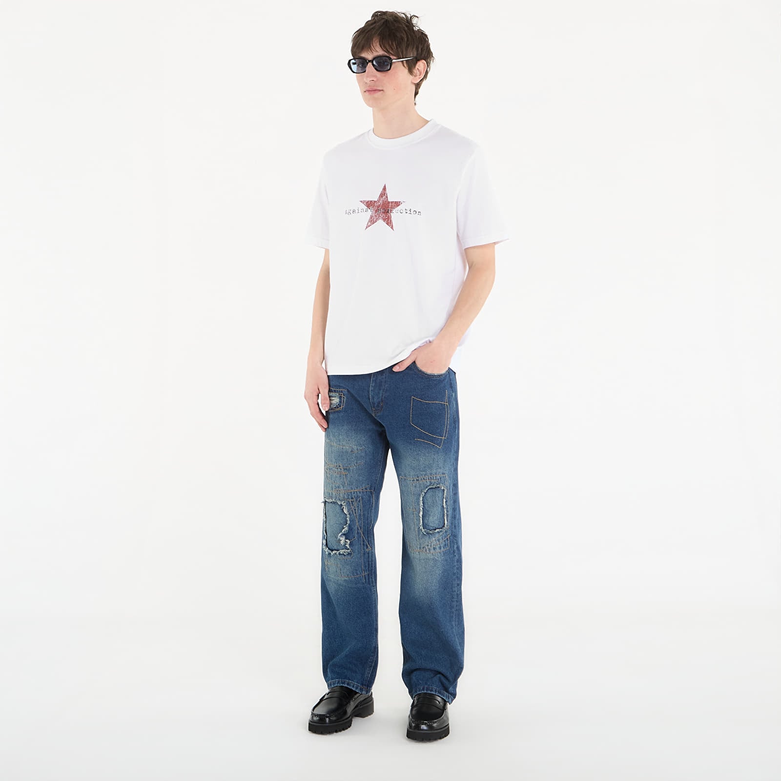 Vyriški džinsai Wasted Paris M Ripped Manc Faded Washed Blue