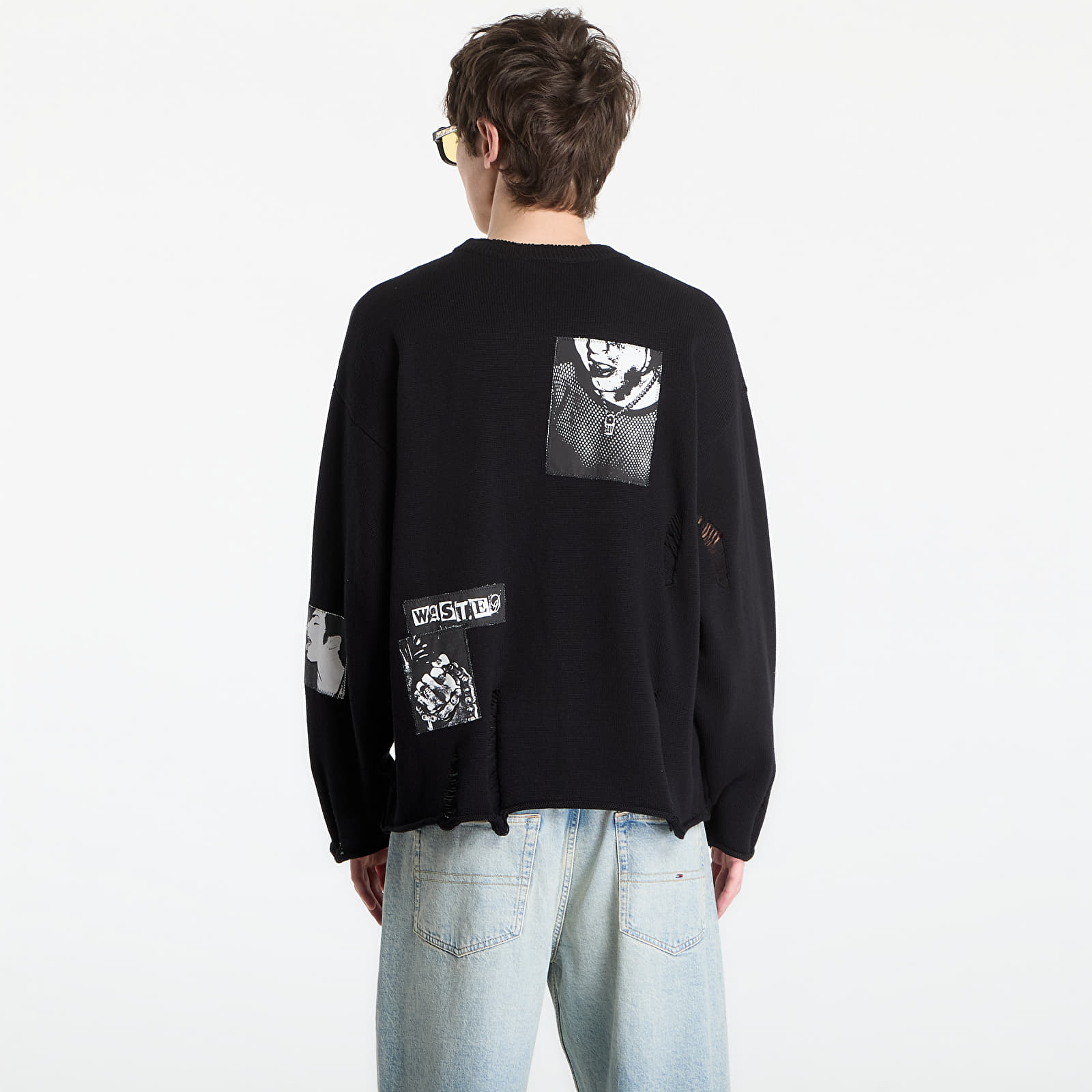 Herren Pullover Wasted Paris M Taunt Ripped Black