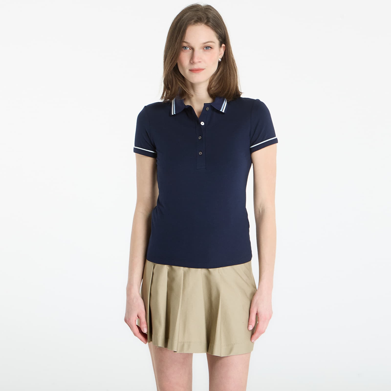 Тениска LACOSTE Ribbed Collar Shirt Navy Blue/ Chambray-Flour 40