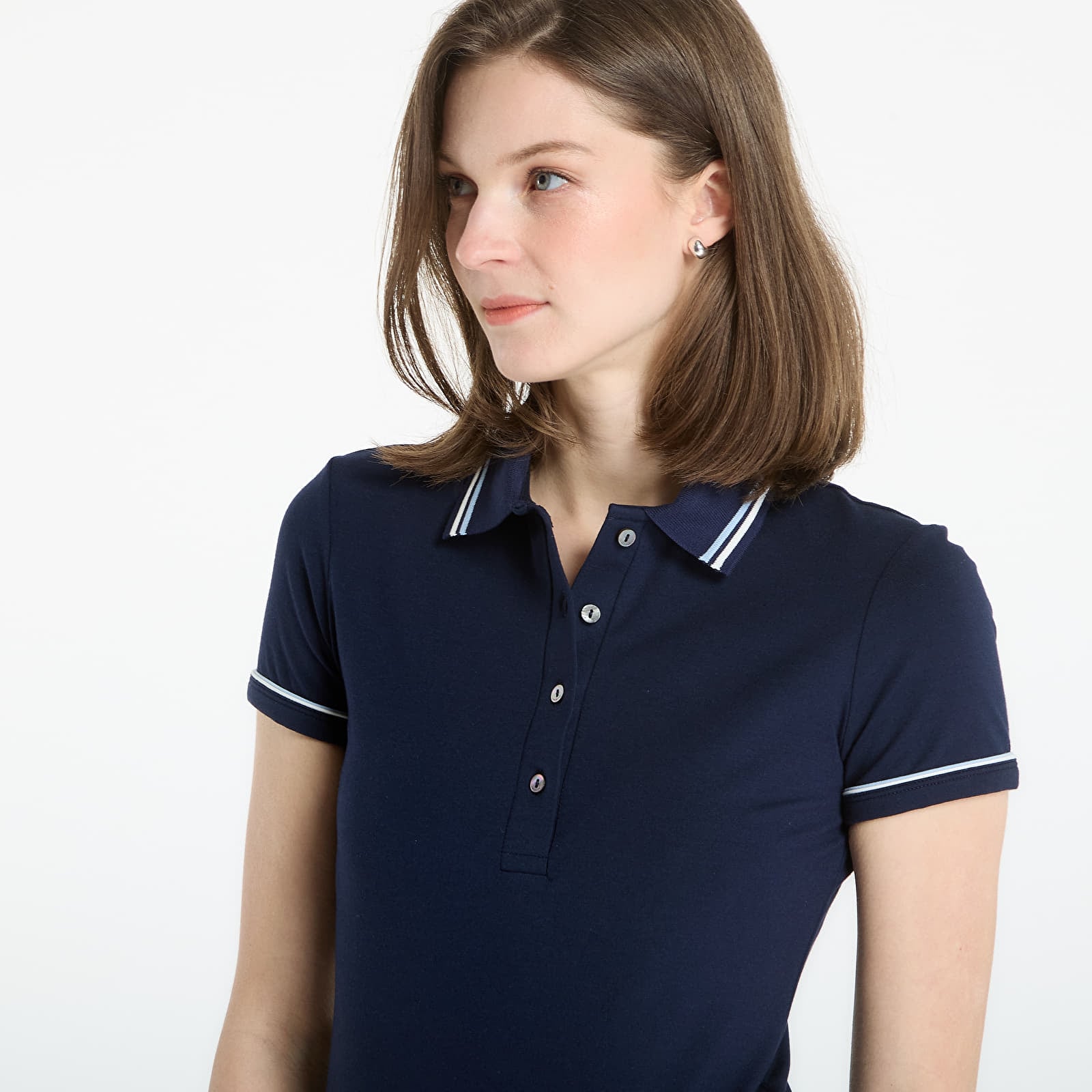 T-shirts femme LACOSTE Ribbed Collar Shirt Navy Blue/ Chambray-Flour