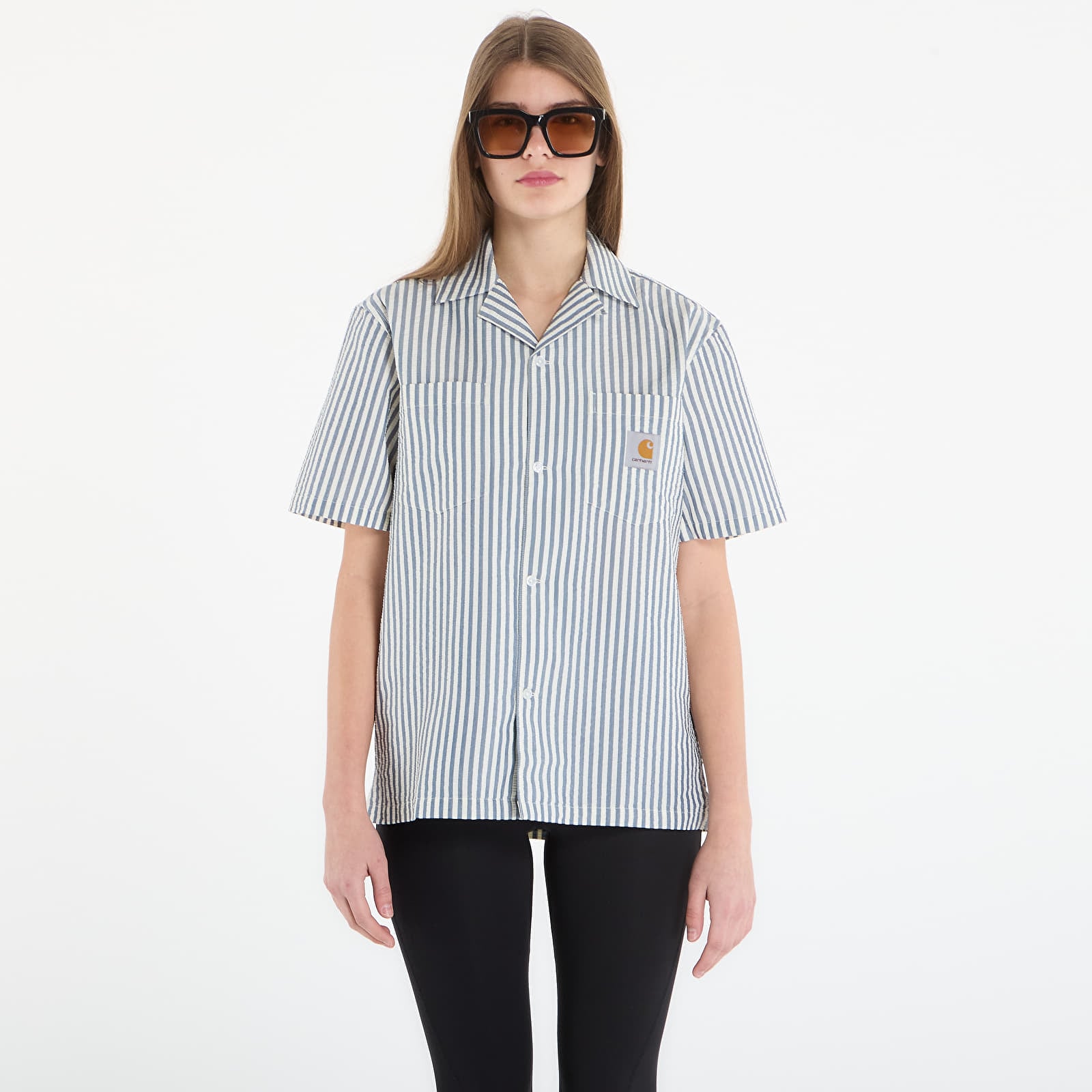 Miesten paidat Carhartt WIP S/S Leavel Shirt UNISEX Leavel Stripe/ Blue River/ Wax