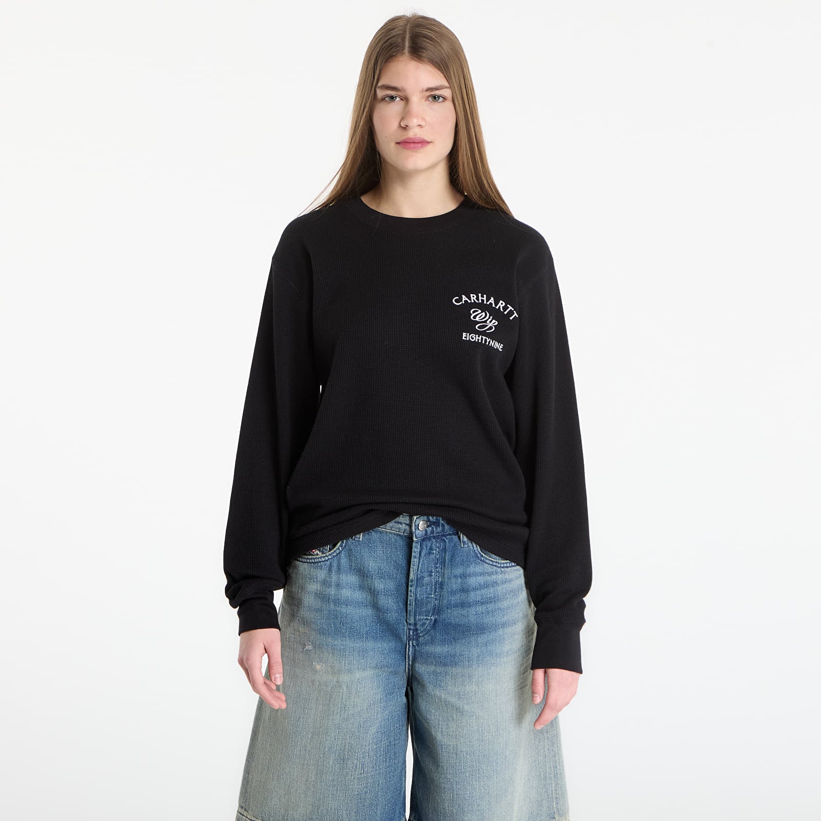 Tricouri bărbați Carhartt WIP L/S Eightynine Waffle T-Shirt UNISEX Black/ White