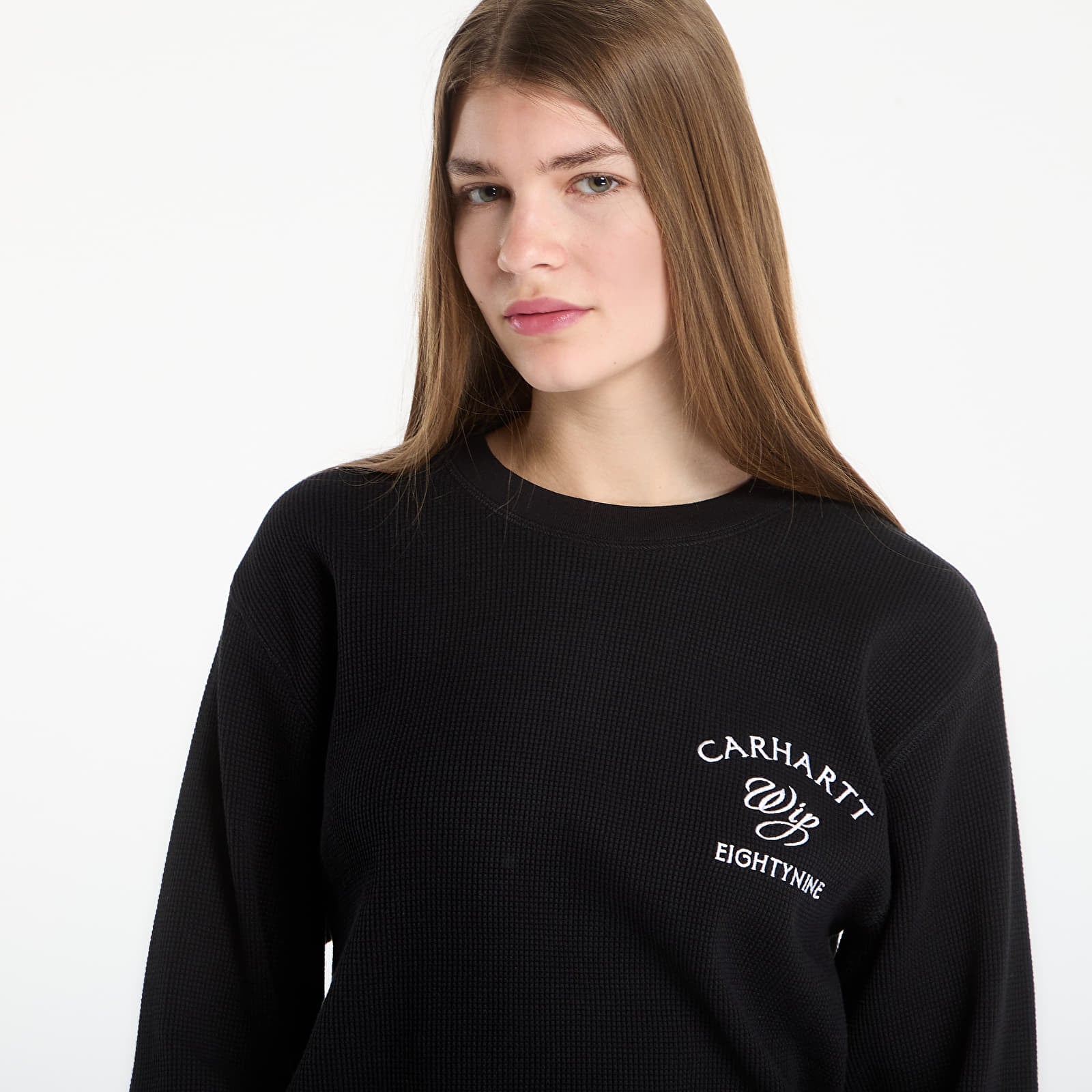 Tricouri bărbați Carhartt WIP L/S Eightynine Waffle T-Shirt UNISEX Black/ White