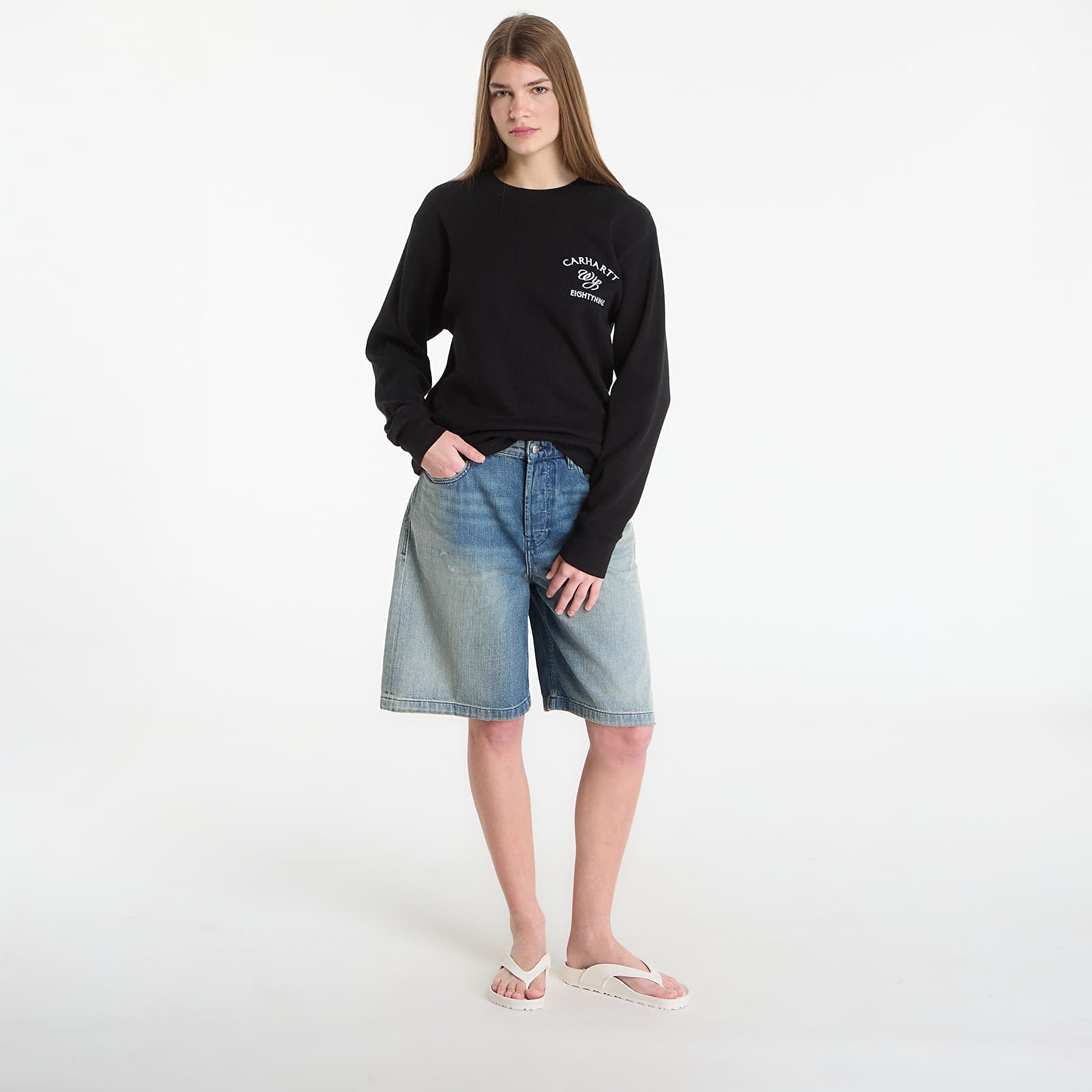 Tricouri bărbați Carhartt WIP L/S Eightynine Waffle T-Shirt UNISEX Black/ White