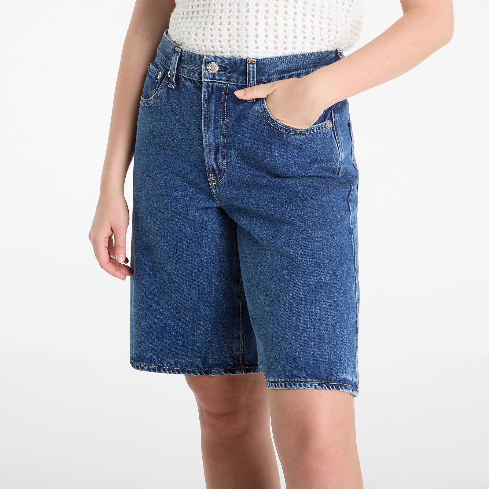 Kraťasy GAP Denim Longline Mid Rise Short Dark Blue