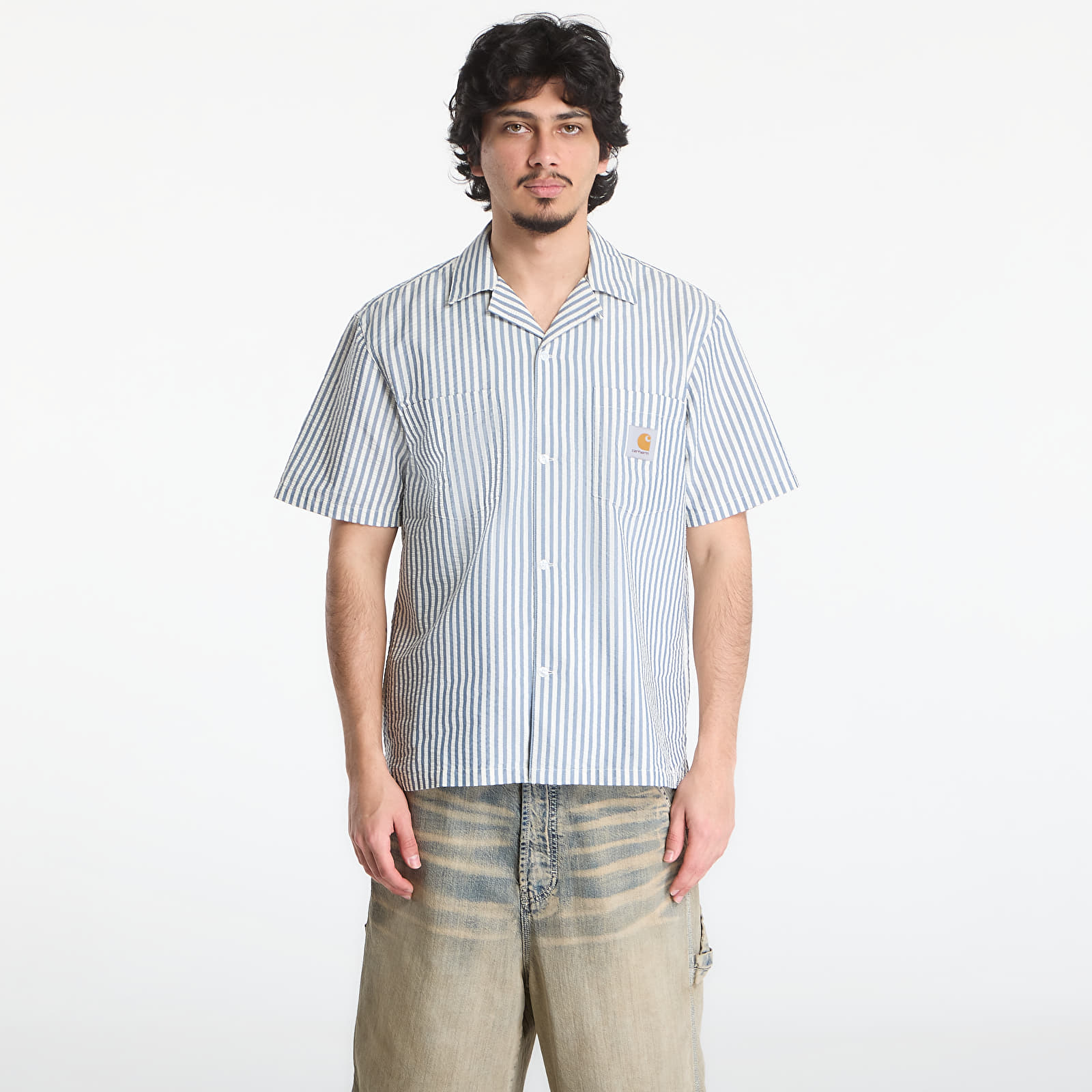 Meeste särgid Carhartt WIP S/S Leavel Shirt UNISEX Leavel Stripe/ Blue River/ Wax