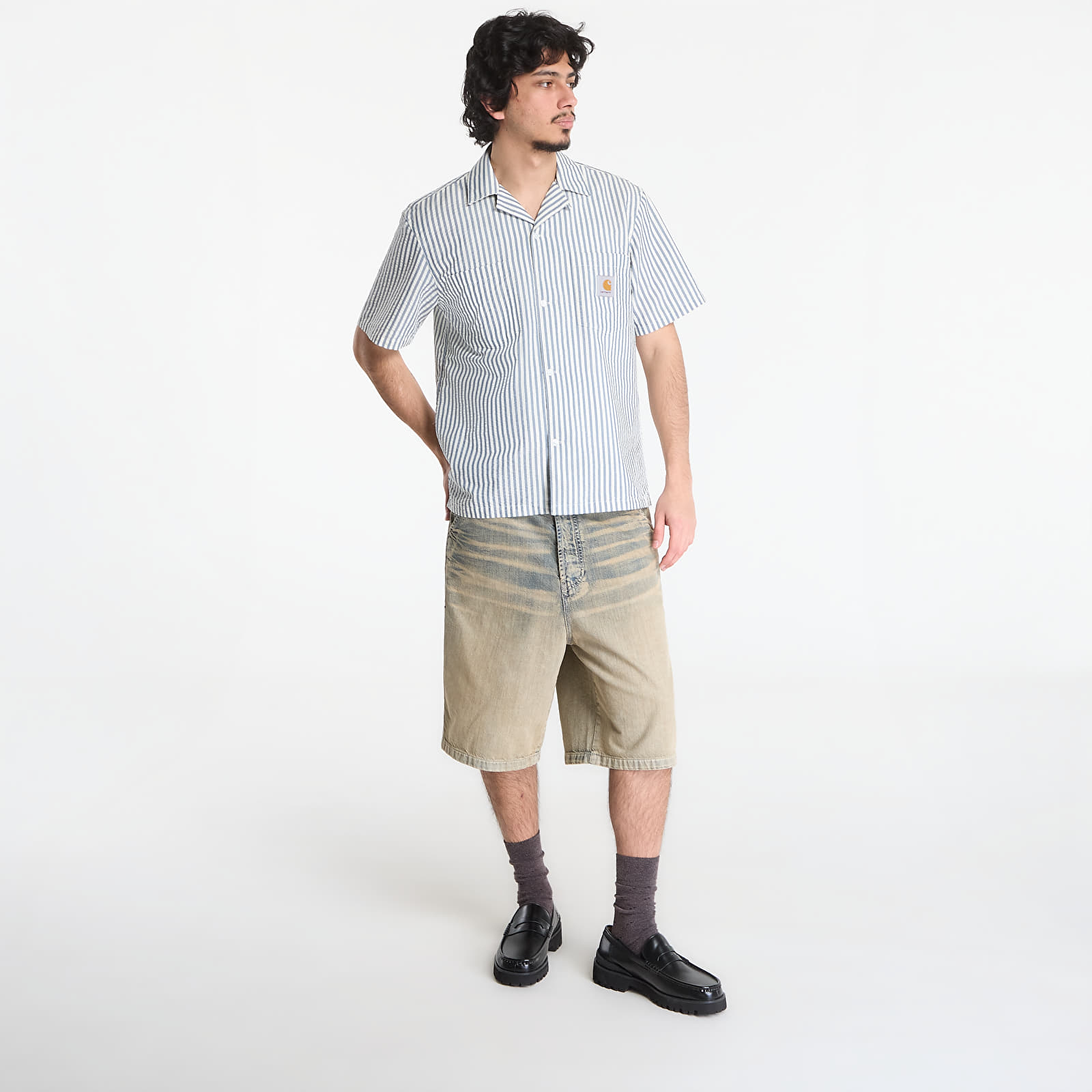 Meeste särgid Carhartt WIP S/S Leavel Shirt UNISEX Leavel Stripe/ Blue River/ Wax