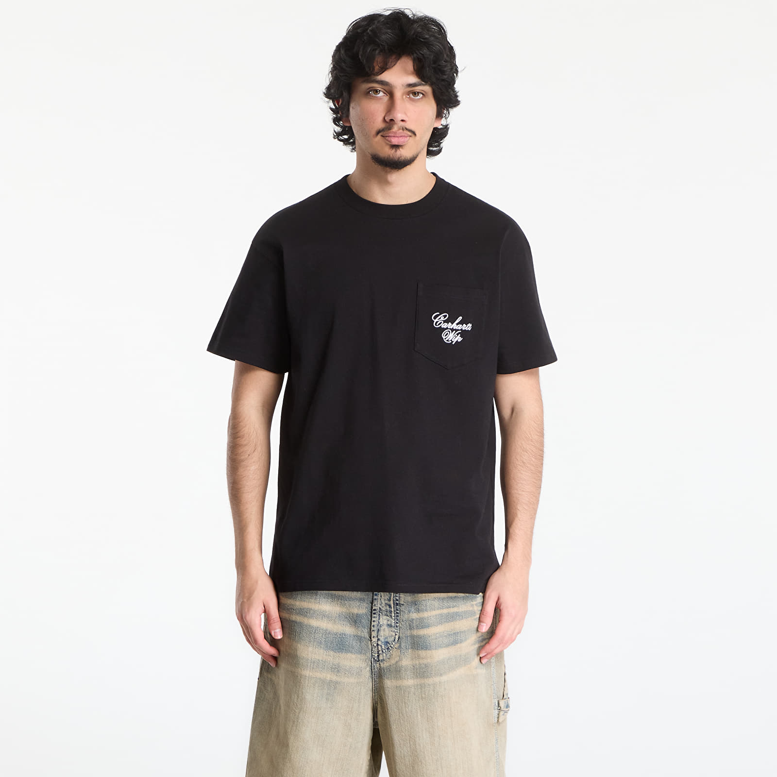 Férfi pólok Carhartt WIP S/S Longhand Pocket T-Shirt UNISEX Black/ White