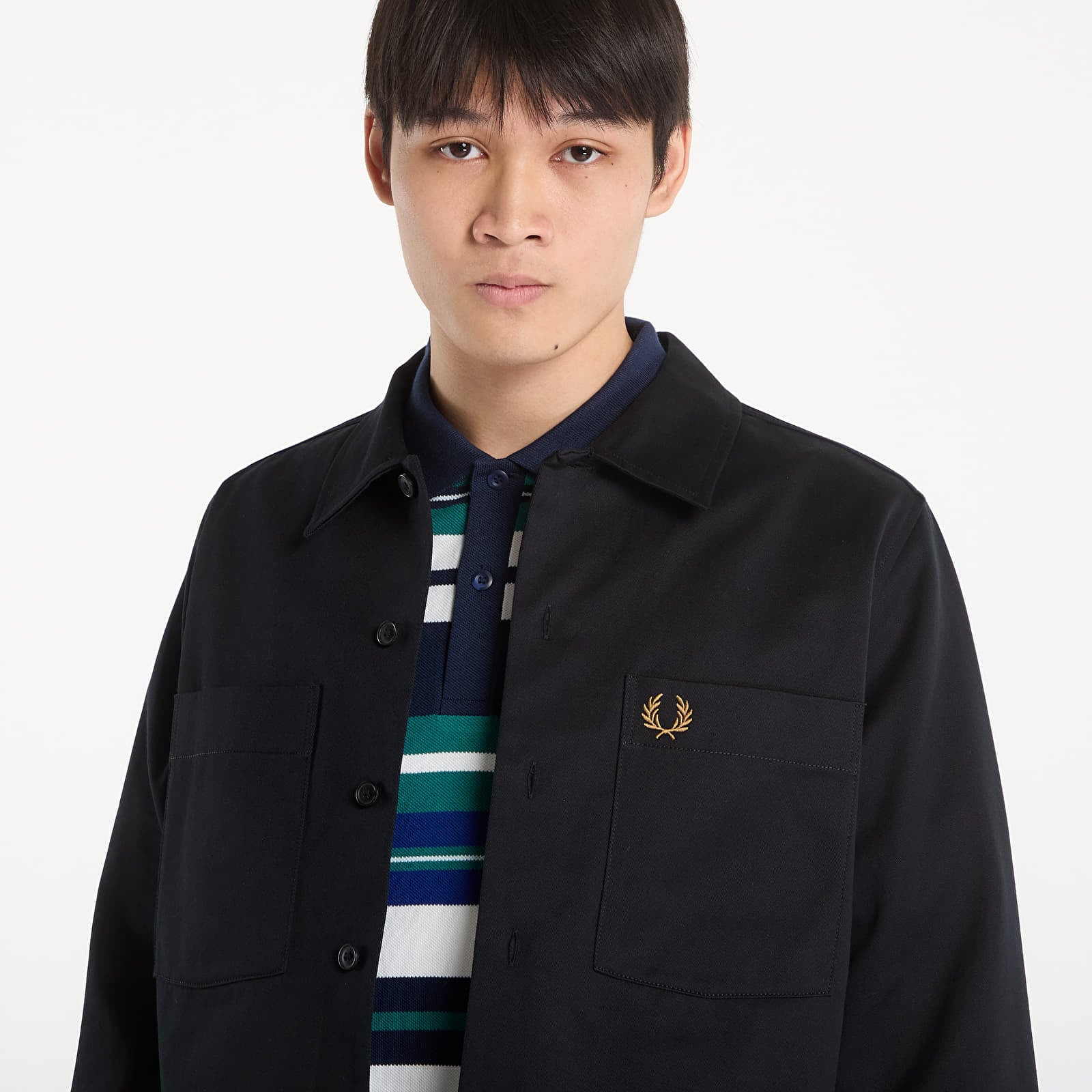 Ανδρικά πουκάμισα FRED PERRY Twill Overshirt Black