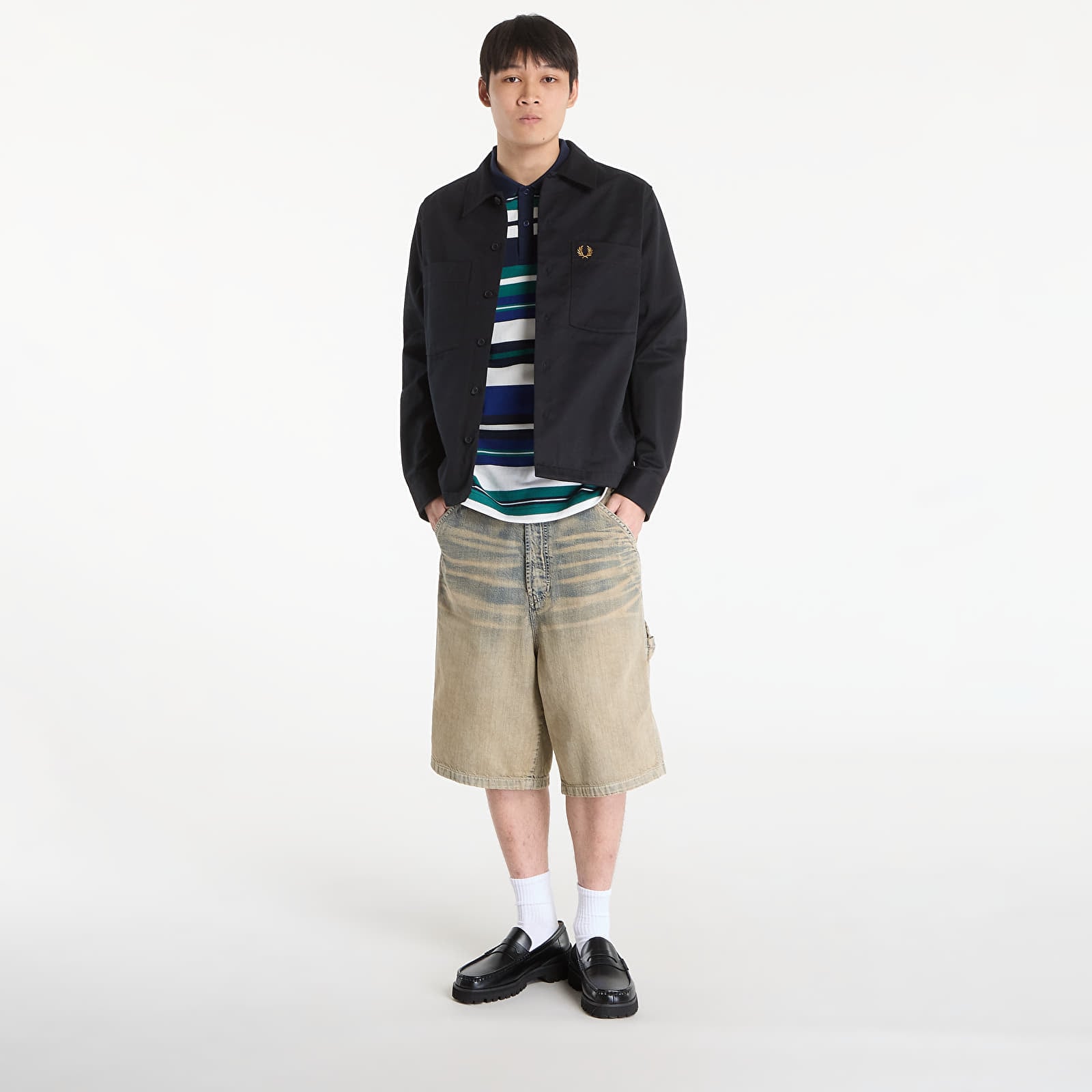 Ανδρικά πουκάμισα FRED PERRY Twill Overshirt Black