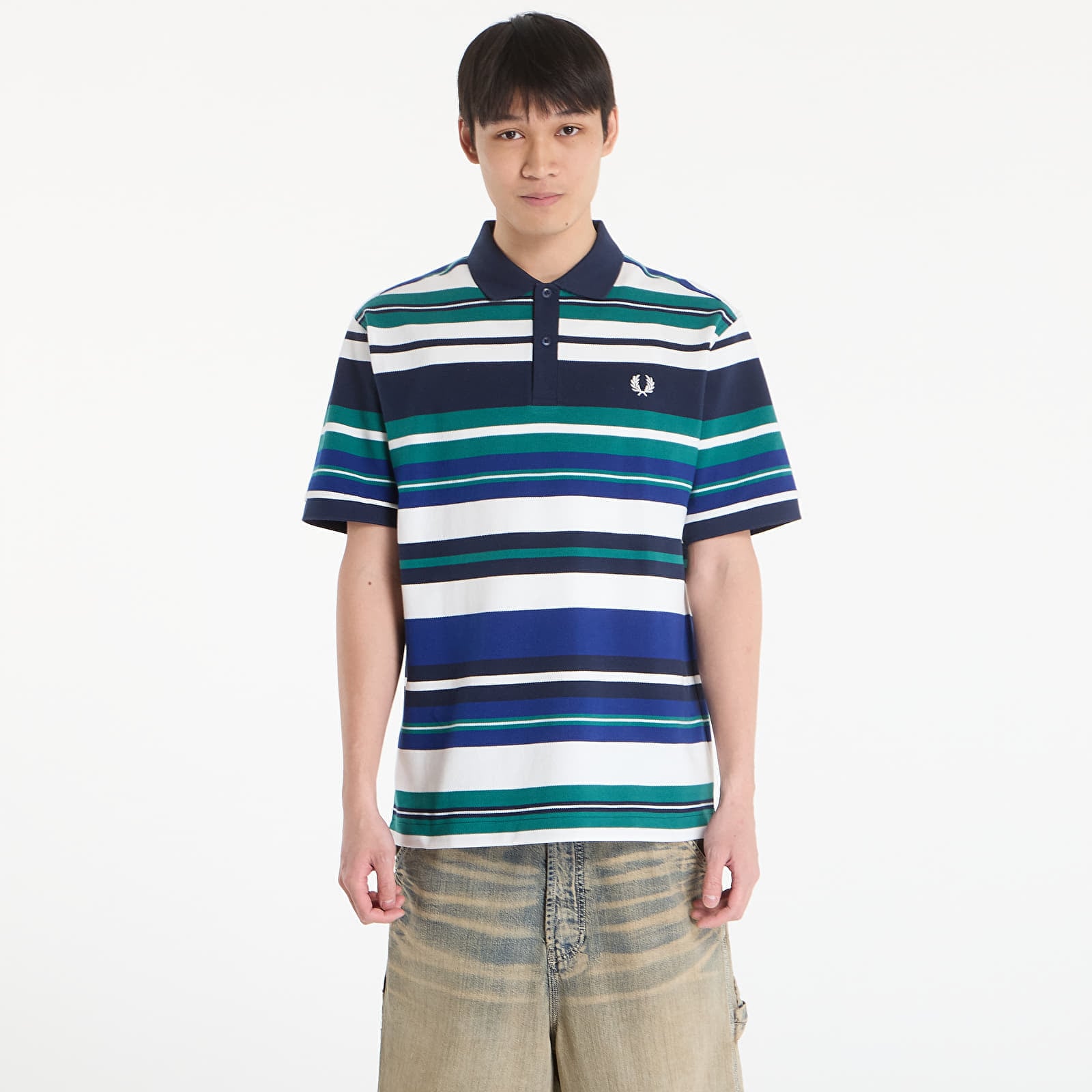 Тениска FRED PERRY Striped Relaxed Polo Shirt Deep Mint L