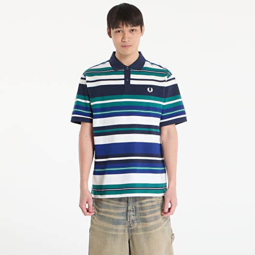 FRED PERRY Striped Relaxed Polo Shirt Deep Mint