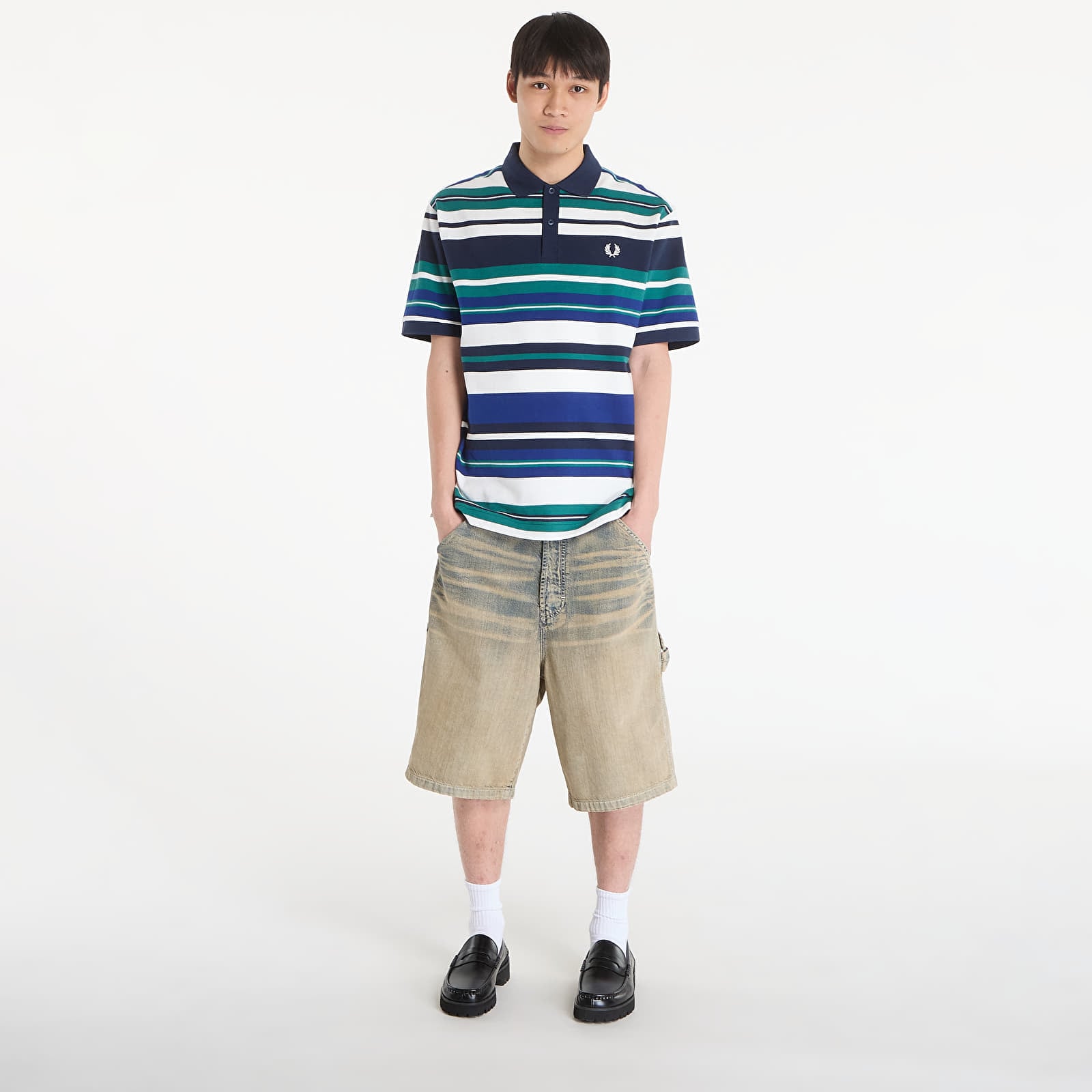 Polotröjor för män FRED PERRY Striped Relaxed Polo Shirt Deep Mint