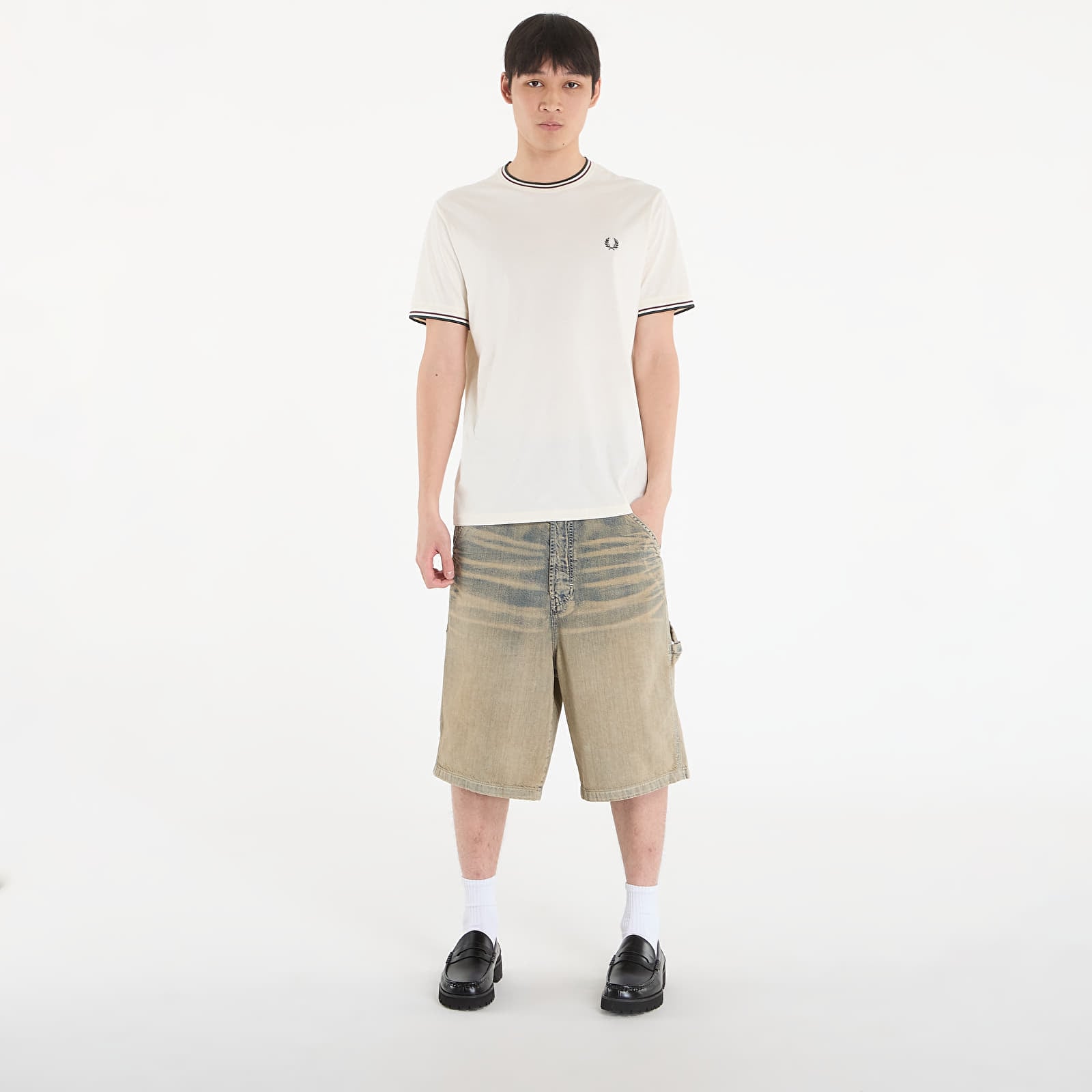 Tricouri bărbați FRED PERRY Twin Tipped T-Shirt Ecr/ Oxbld/ Grsrts