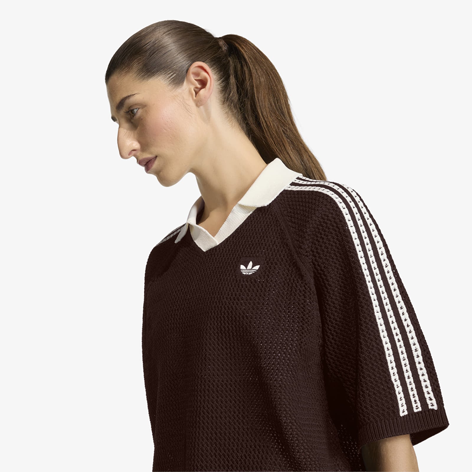Dámske tričká adidas Knitted Crochet Polo Aurora Coffee