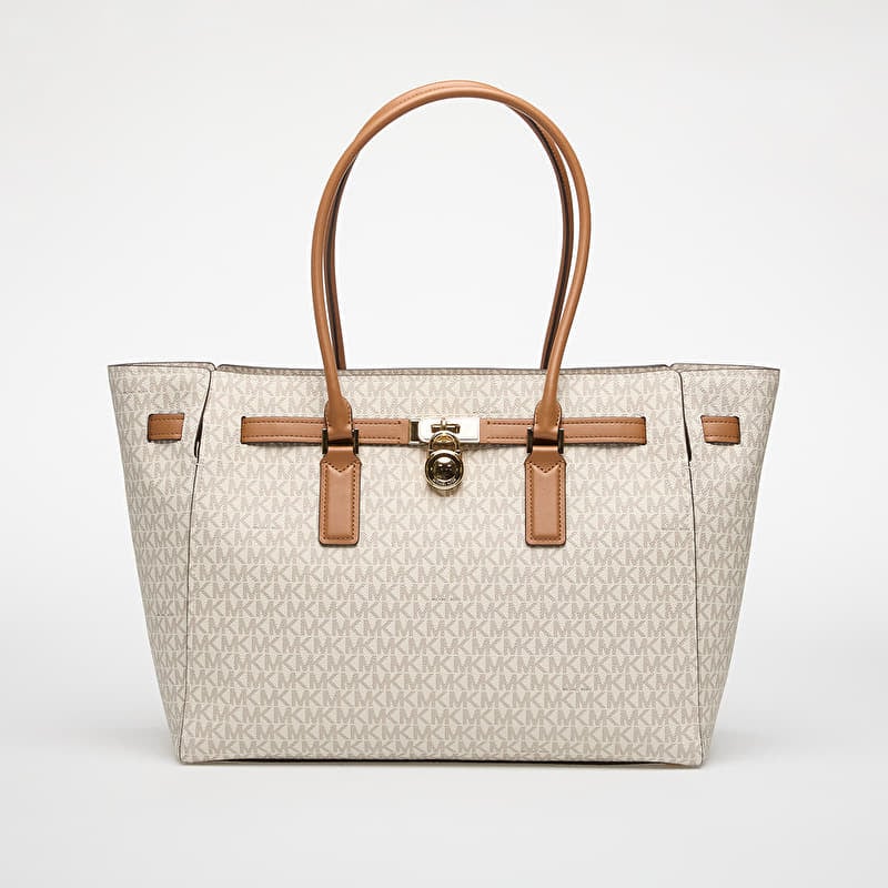 Michael Kors Hamilton Moderne Large Signature Logo Tote Bag Vanilla/ Acorn