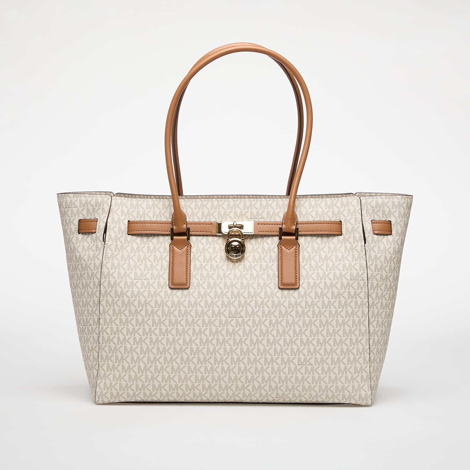 Kézitáskák Michael Kors Hamilton Moderne Large Signature Logo Tote Bag Vanilla/ Acorn