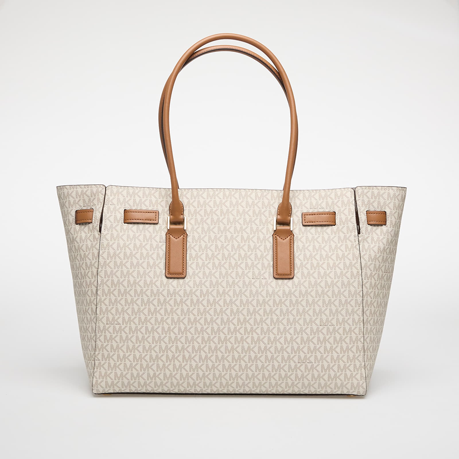 Kézitáskák Michael Kors Hamilton Moderne Large Signature Logo Tote Bag Vanilla/ Acorn