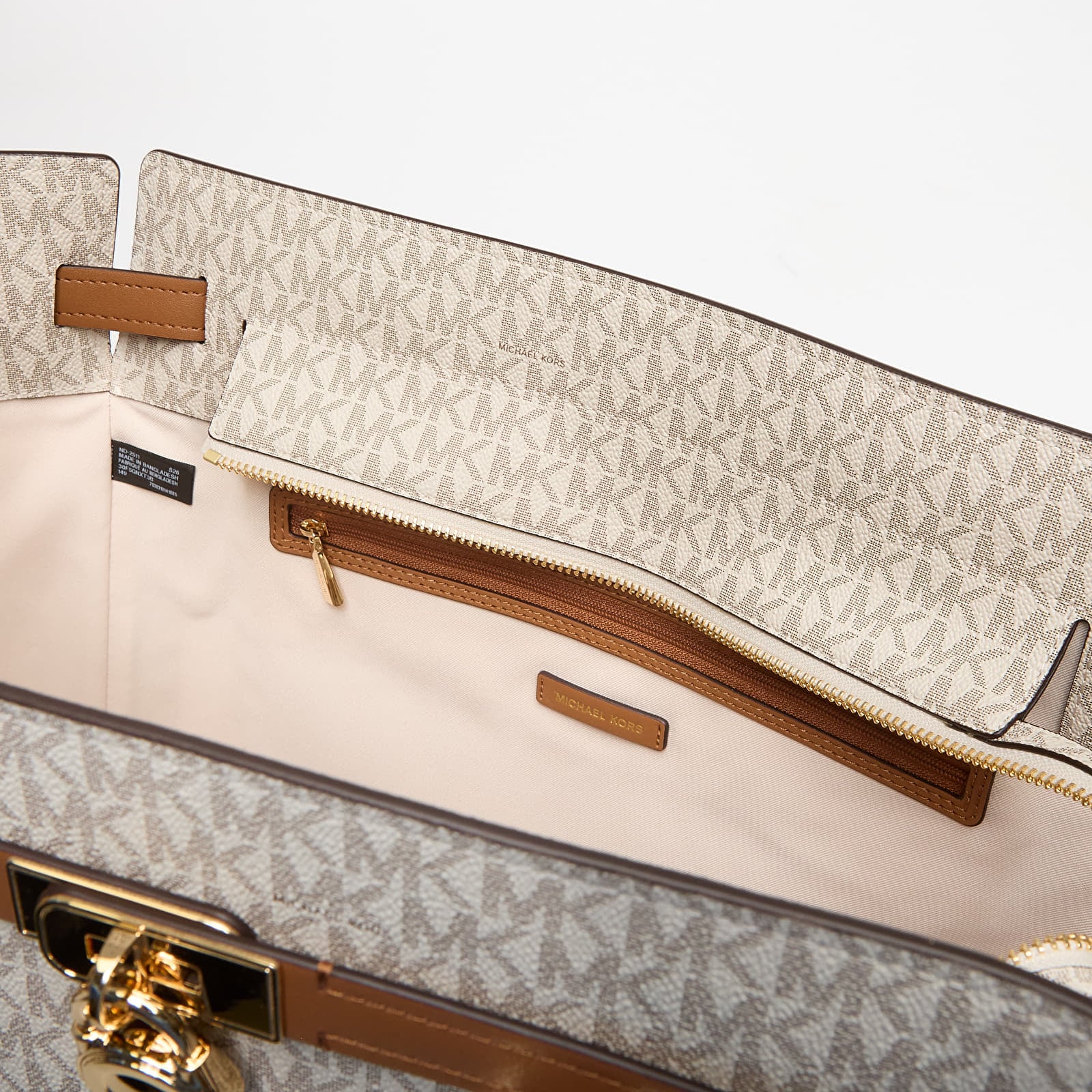 Kézitáskák Michael Kors Hamilton Moderne Large Signature Logo Tote Bag Vanilla/ Acorn