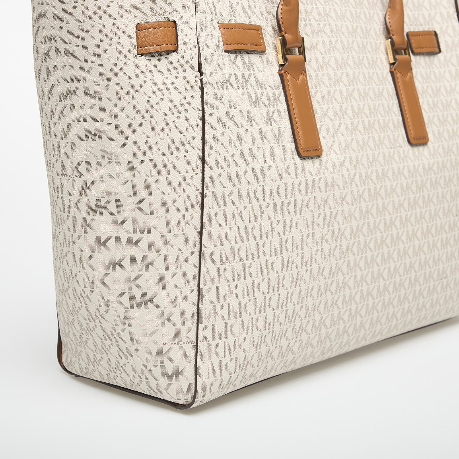 Kézitáskák Michael Kors Hamilton Moderne Large Signature Logo Tote Bag Vanilla/ Acorn