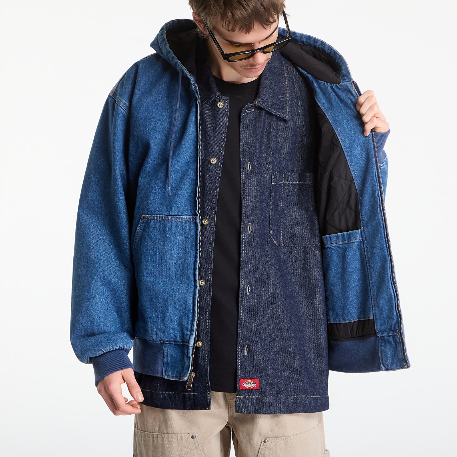Jachete pentru bărbați Dickies Lined Denim Hooded Bomber Classic Blue