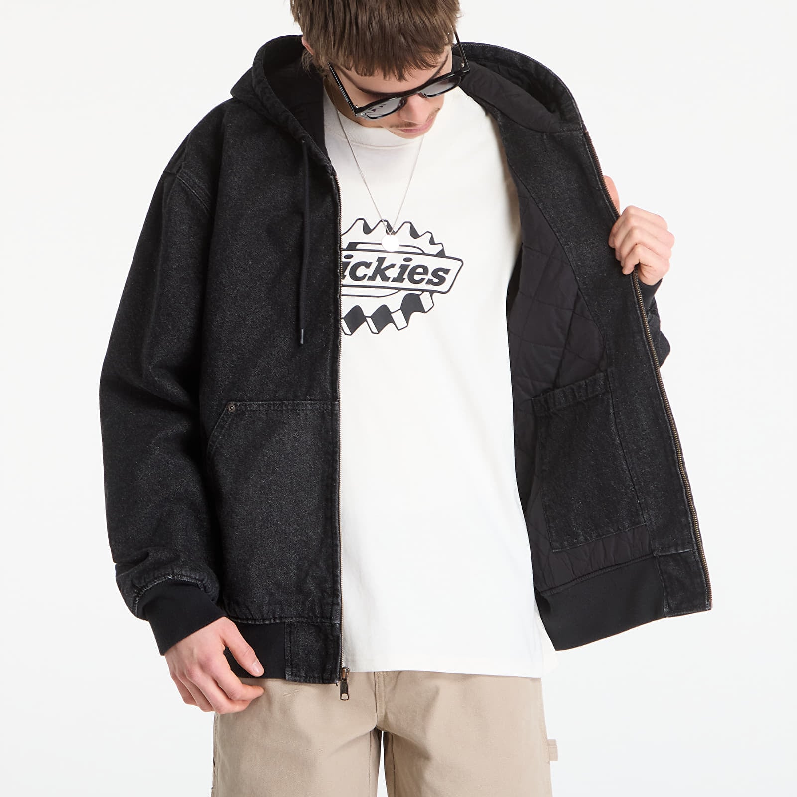 Férfi bomberdzsekik Dickies Lined Denim Hooded Bomber Black Wsh Faded