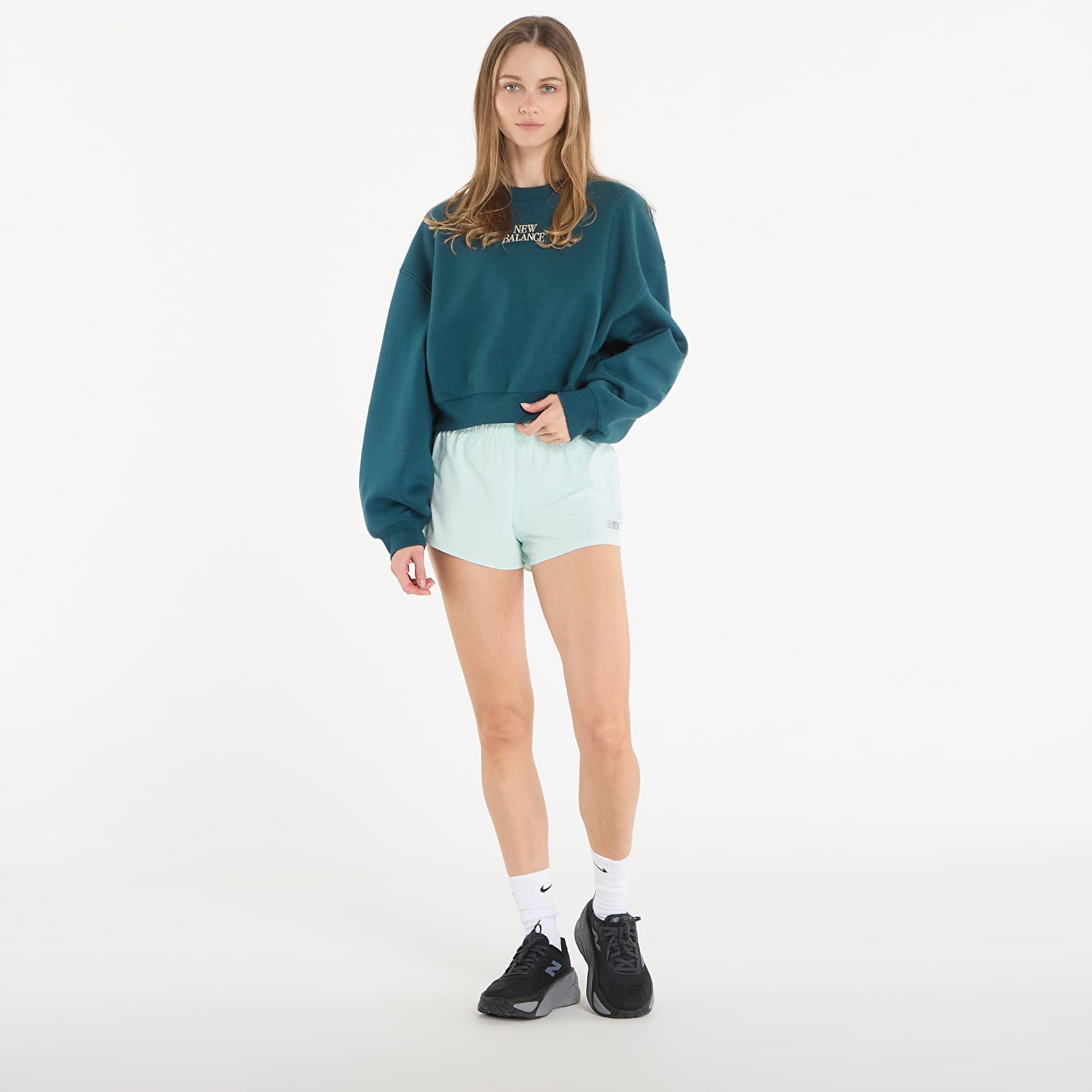 Dámské mikiny New Balance Linear Heritage Fleece Crew Medusa Green