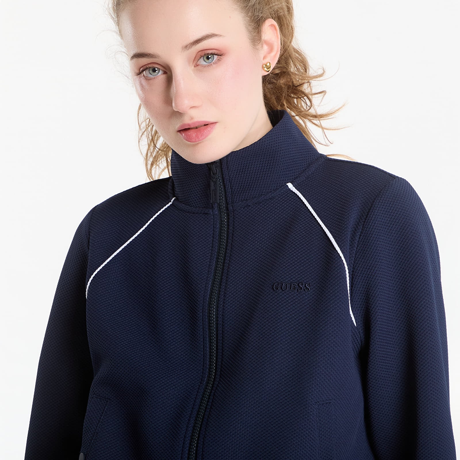 Hættetrøjer og sweatshirts GUESS Sarah Pique Hn Full Zip Jacket Daring Ocean