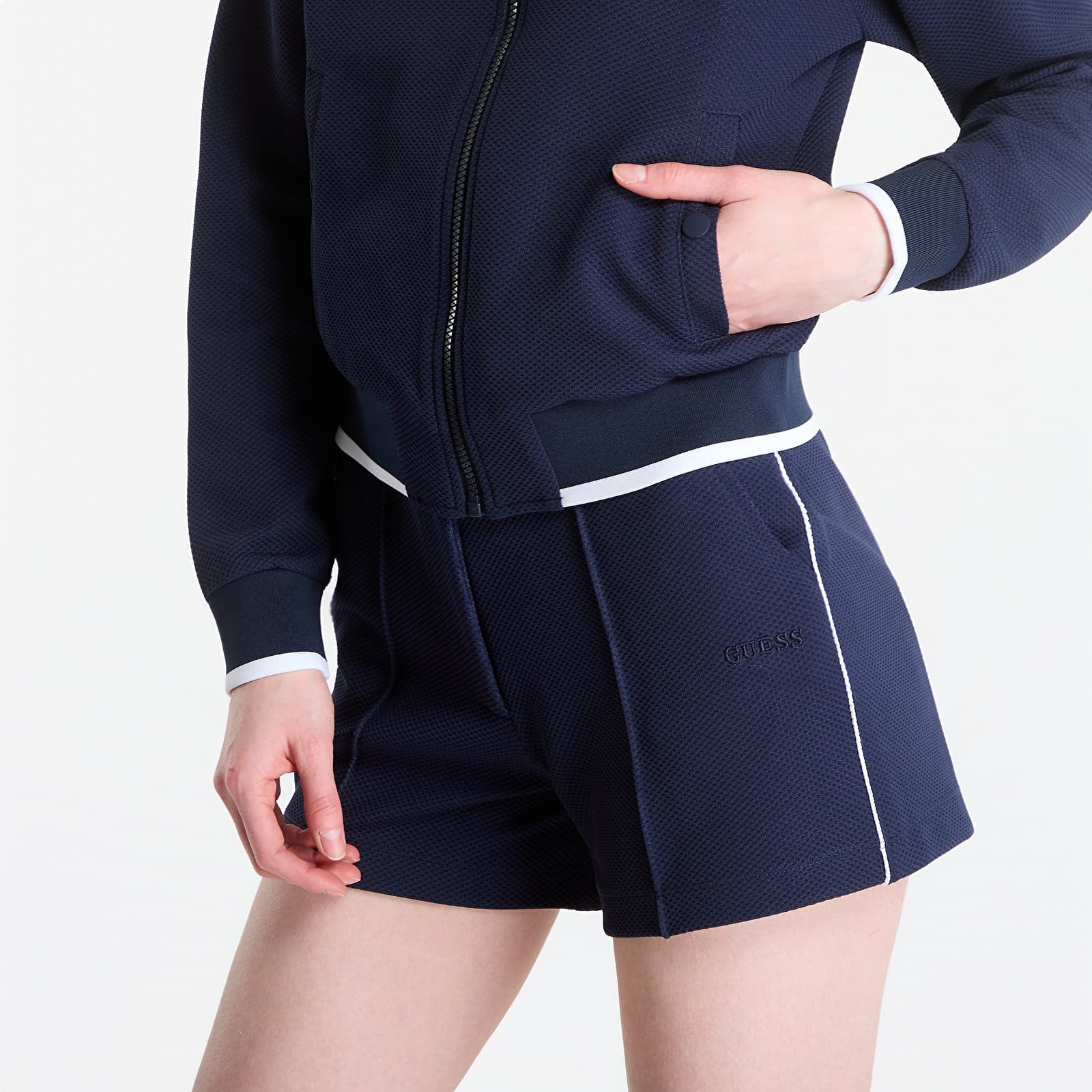 Hættetrøjer og sweatshirts GUESS Sarah Pique Hn Full Zip Jacket Daring Ocean