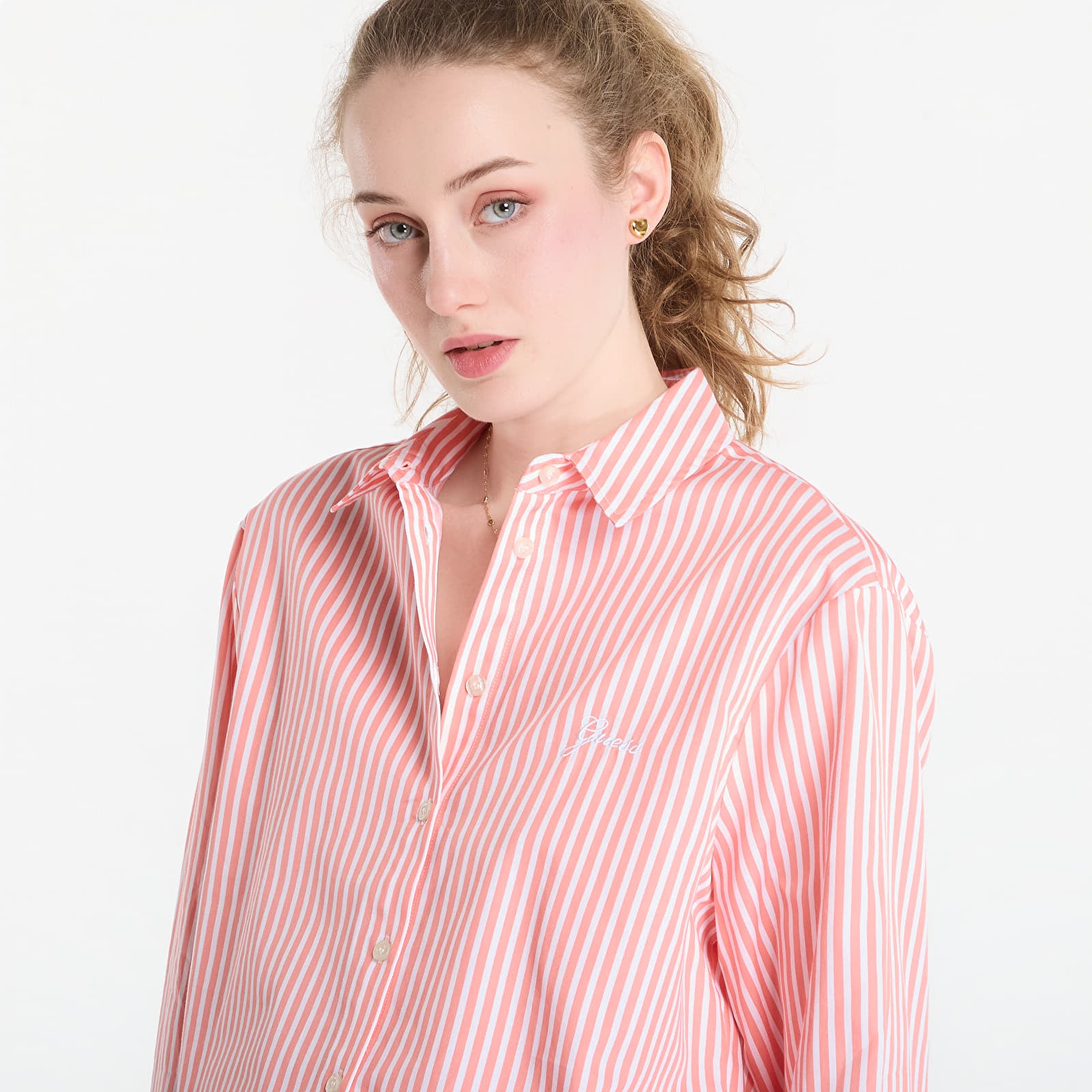 Shirts Guess Jeans Ls Tecla Oversized Shirt Pink/ White Stripe