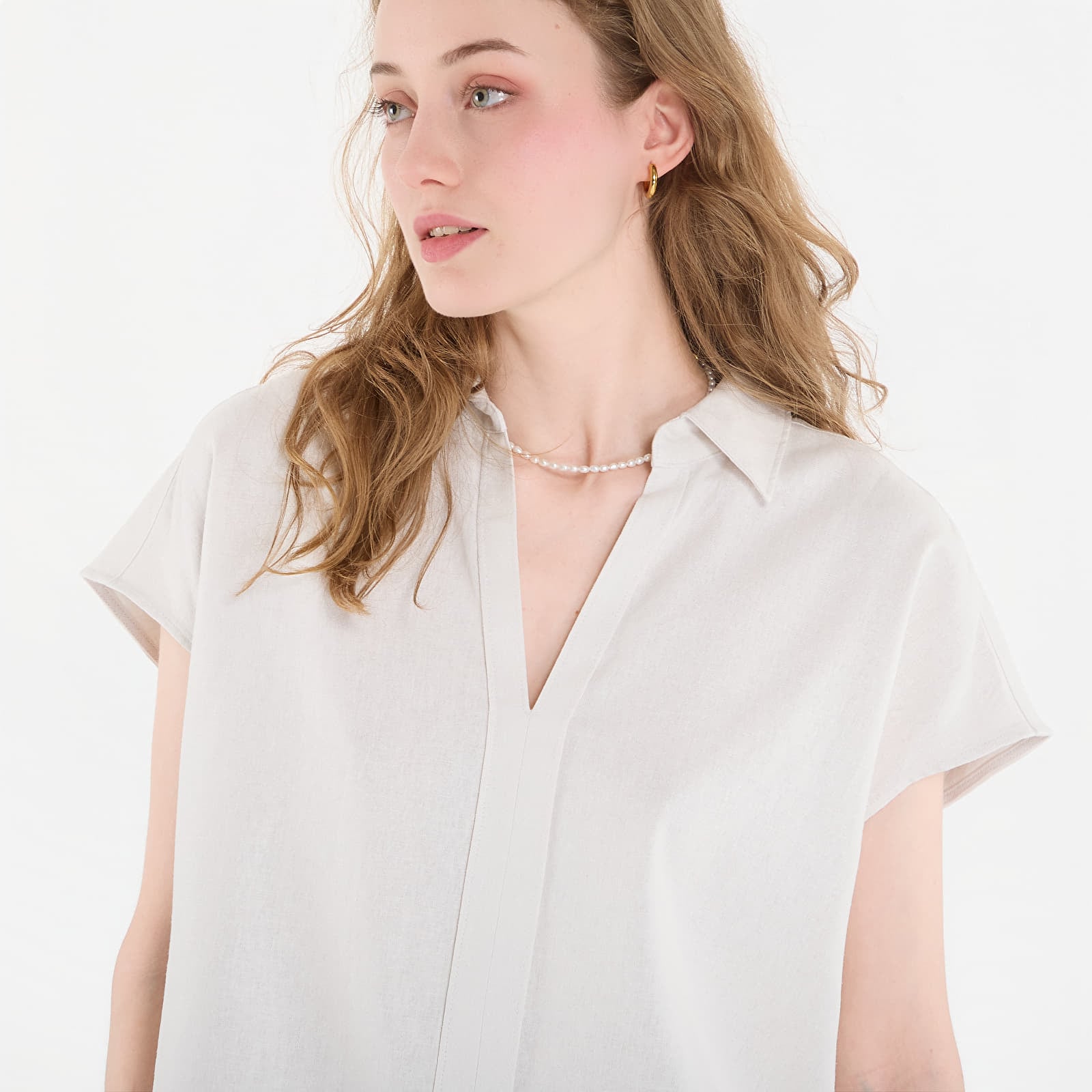 Skjortor Calvin Klein Linen Cks Ss Classic Fit Shirt White Sand