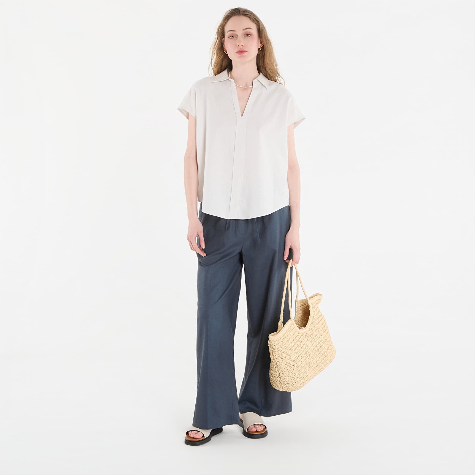 Skjortor Calvin Klein Linen Cks Ss Classic Fit Shirt White Sand