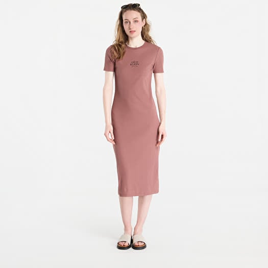 Dress Calvin Klein Jeans Ss 2X2 Baby Rib Logo Midi Dress Sierra Brown