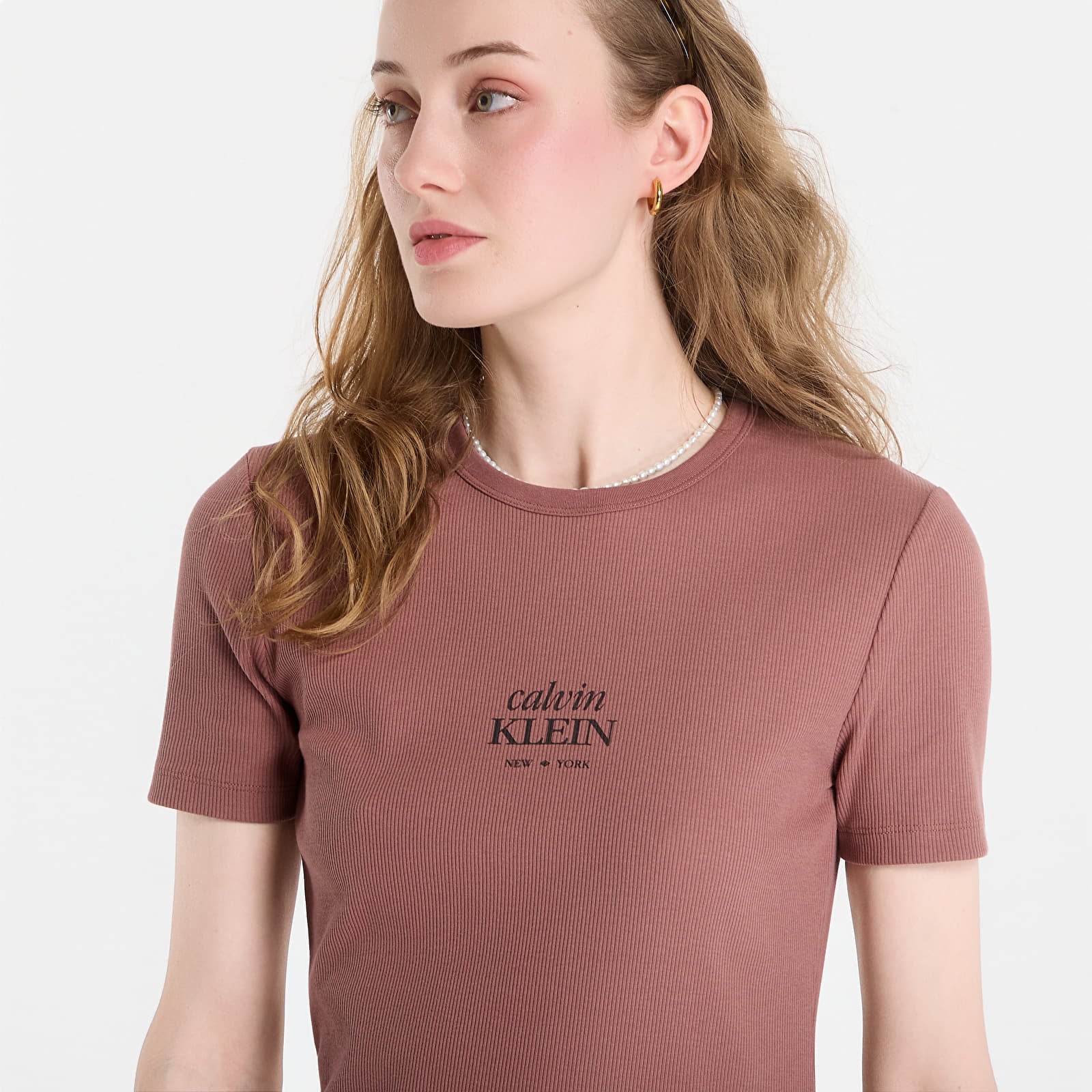 Abiti da donna Calvin Klein Jeans Ss 2X2 Baby Rib Logo Midi Dress Sierra Brown