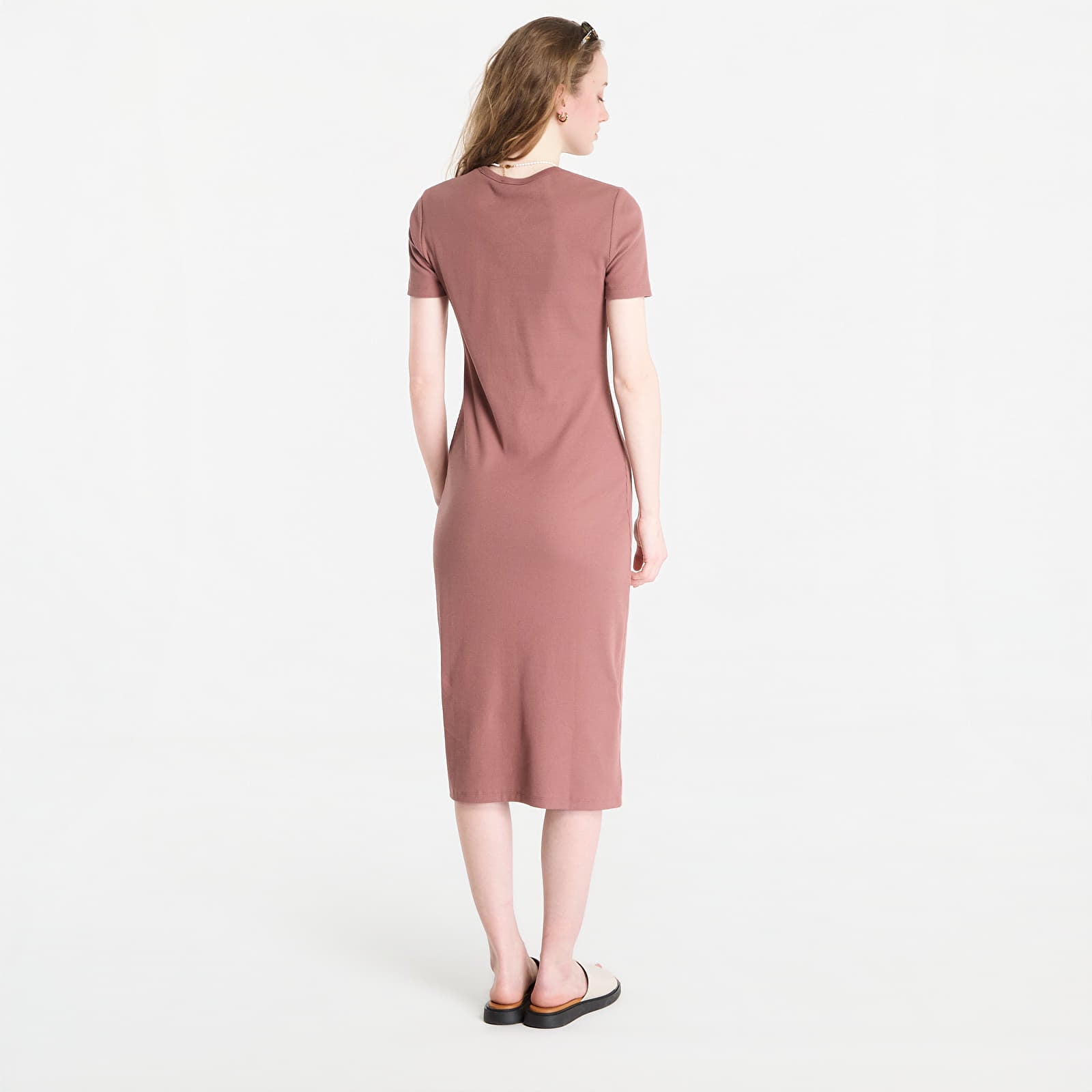 Abiti da donna Calvin Klein Jeans Ss 2X2 Baby Rib Logo Midi Dress Sierra Brown