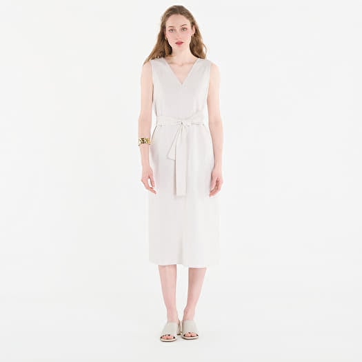Calvin Klein Linen V Neck Sleeveless Dress White Sand
