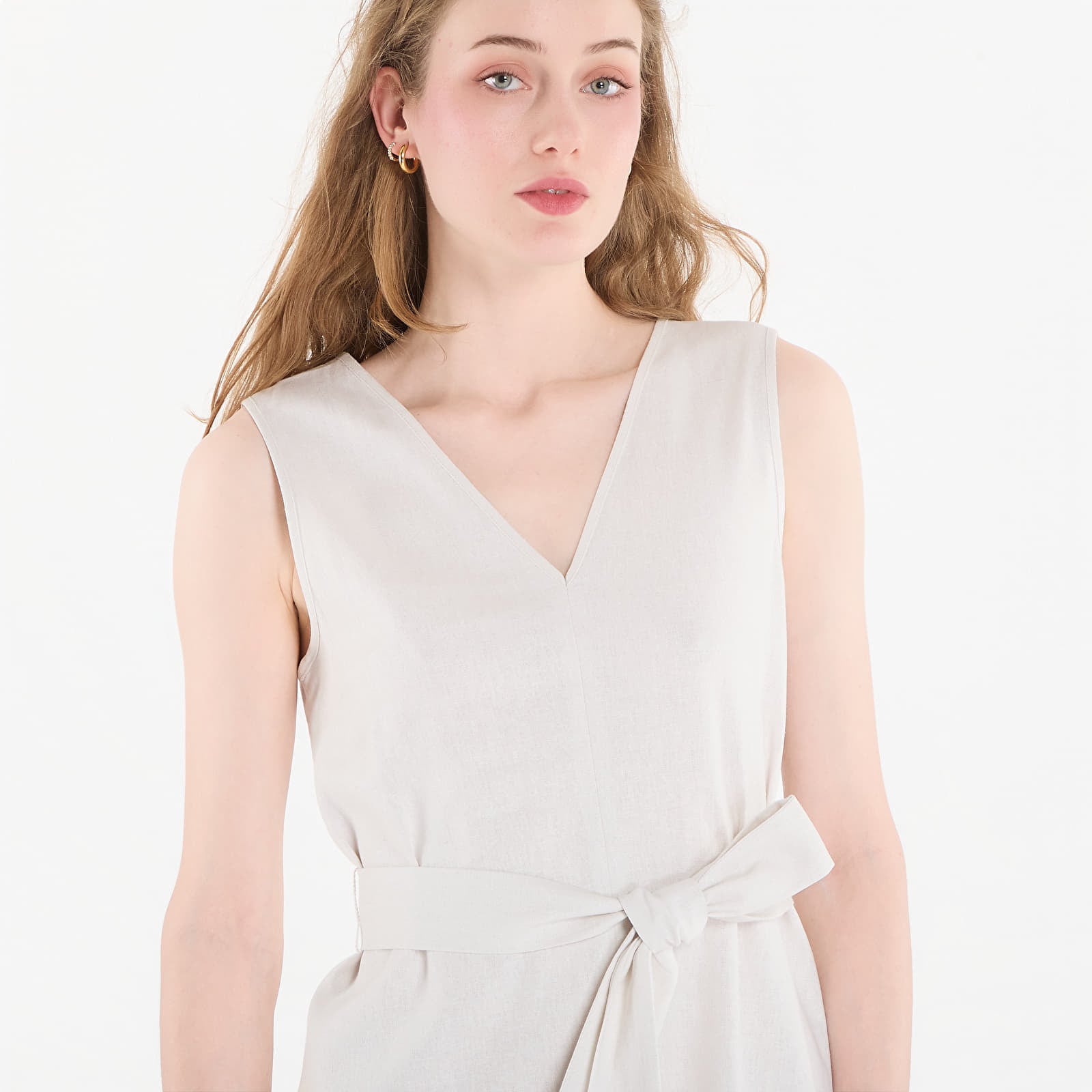 Φόρεμα Calvin Klein Linen V Neck Sleeveless Dress White Sand M