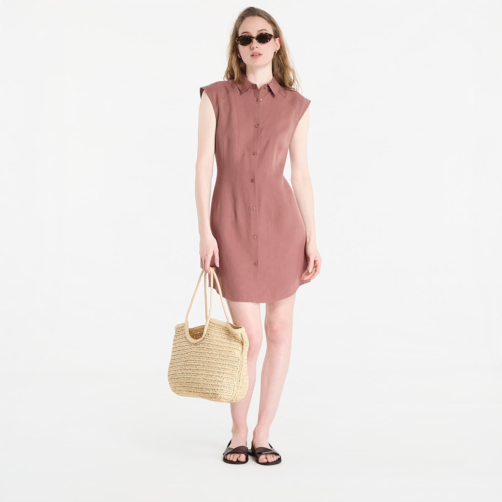 Dresses Calvin Klein Tencel Linen Sl Mini Shirtdress Sierra Brown