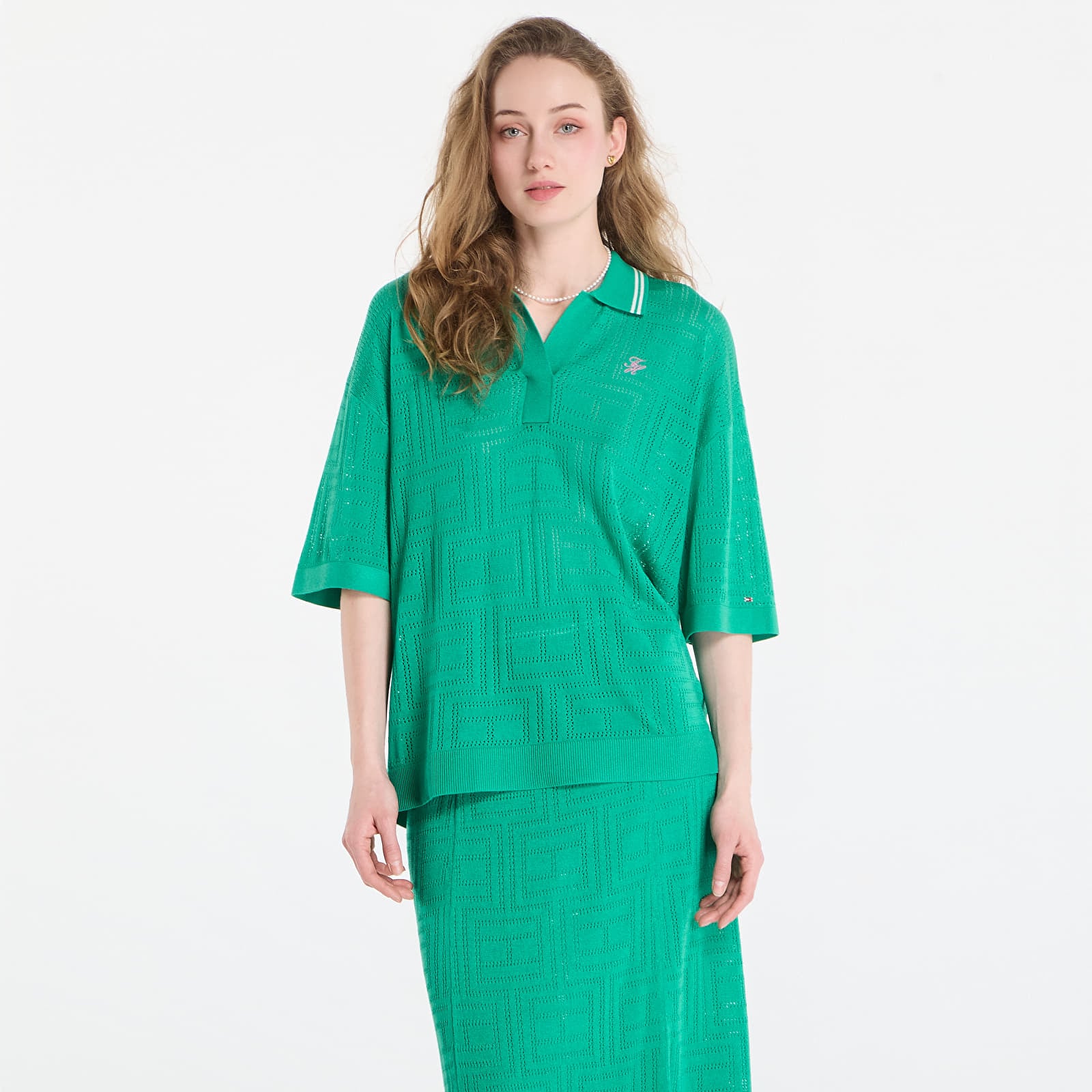Polo trička Tommy Hilfiger Swimshop Viscose Silk Open Polo Jade Wink