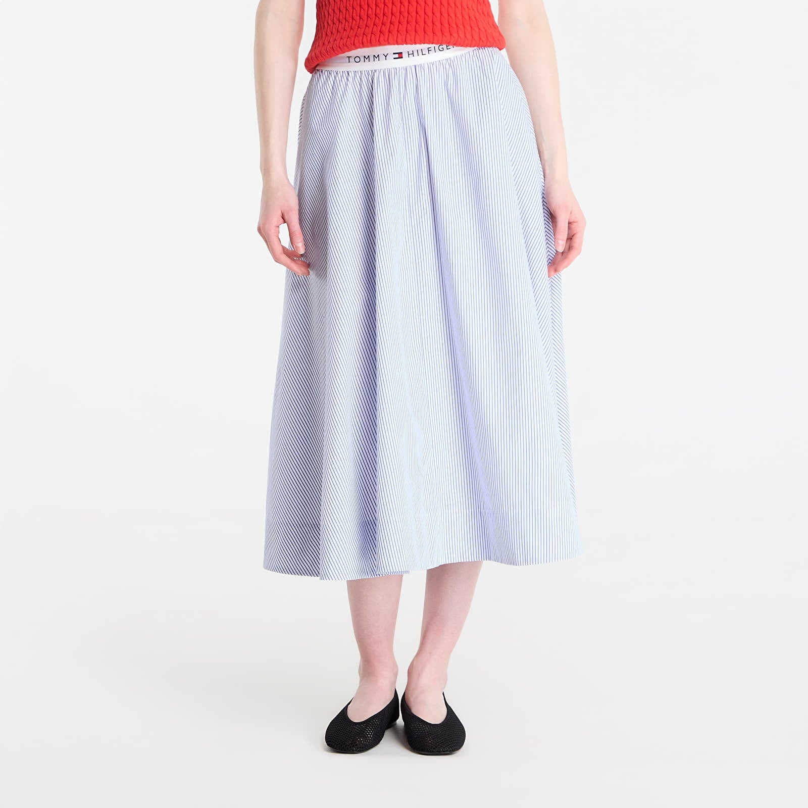 Rokken Tommy Hilfiger Poplin Branded Midi Skirt Misty Lazuli Blue Stripe