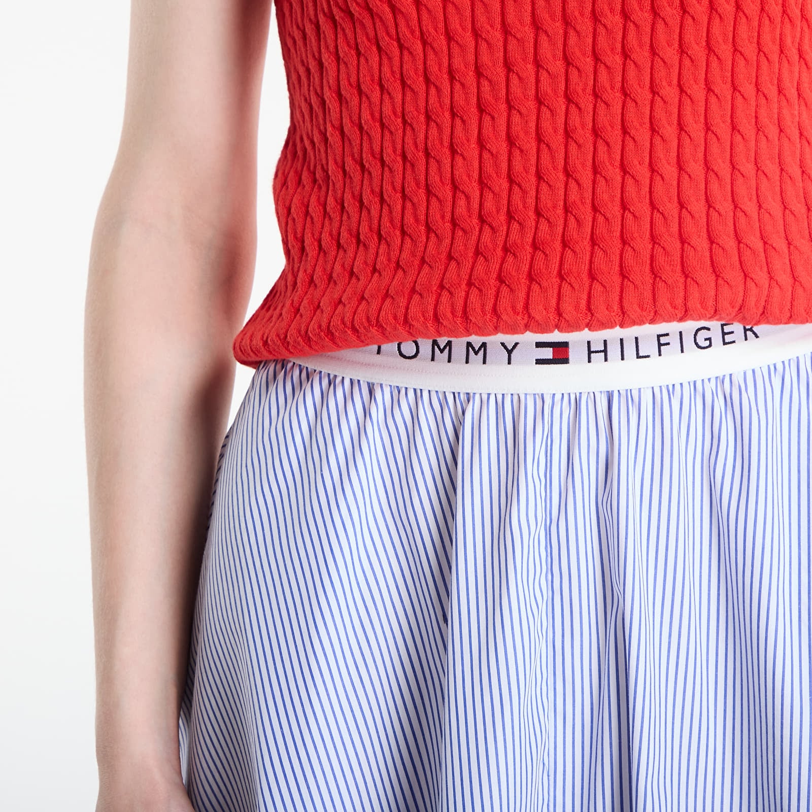 Rokken Tommy Hilfiger Poplin Branded Midi Skirt Misty Lazuli Blue Stripe
