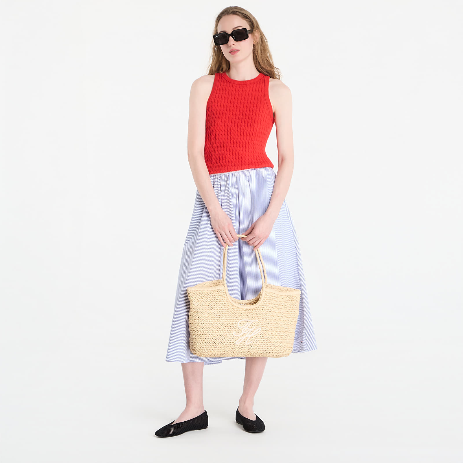 Rokken Tommy Hilfiger Poplin Branded Midi Skirt Misty Lazuli Blue Stripe