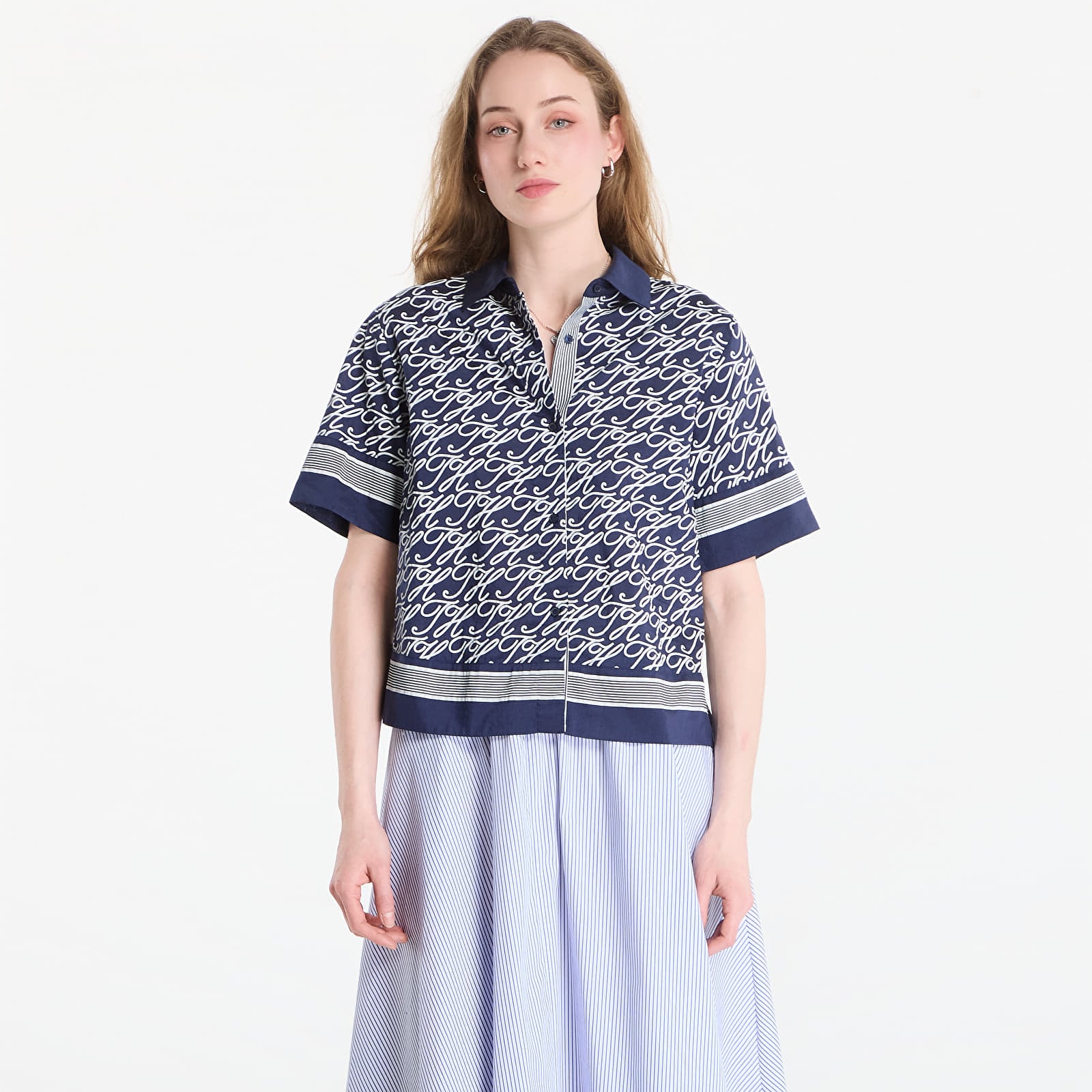 Ingek Tommy Hilfiger Swimshop Silk Voile Aop Shirt Dark Blue Argyle