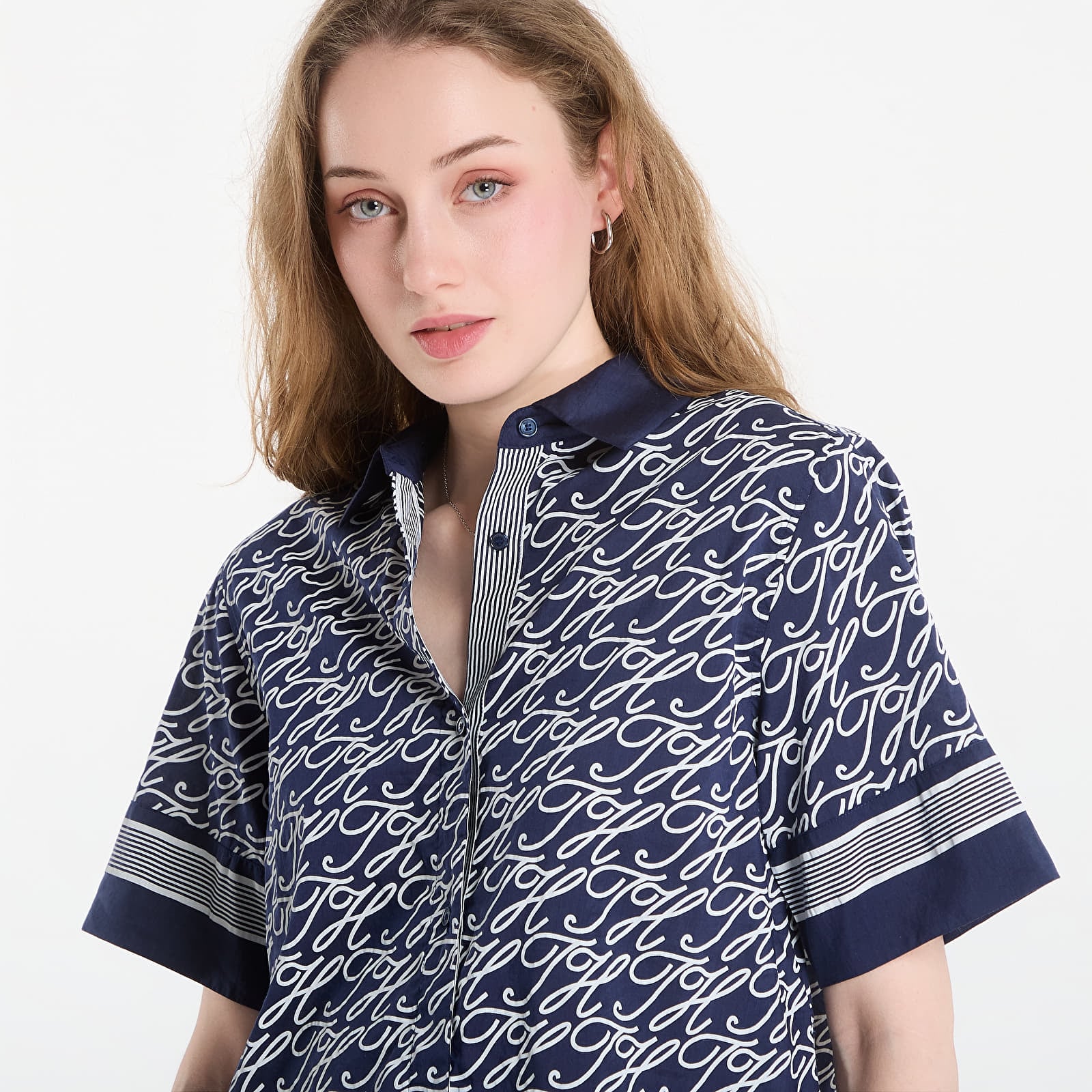 Ingek Tommy Hilfiger Swimshop Silk Voile Aop Shirt Dark Blue Argyle