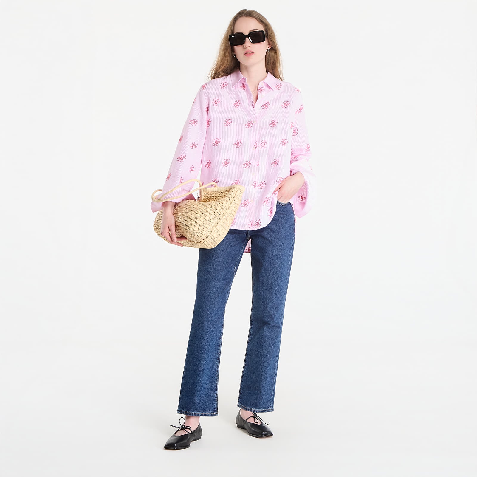 Ingek Tommy Hilfiger Swimshop Linen Easy Fit Aop Shirt Script Ithaca Rose Petal