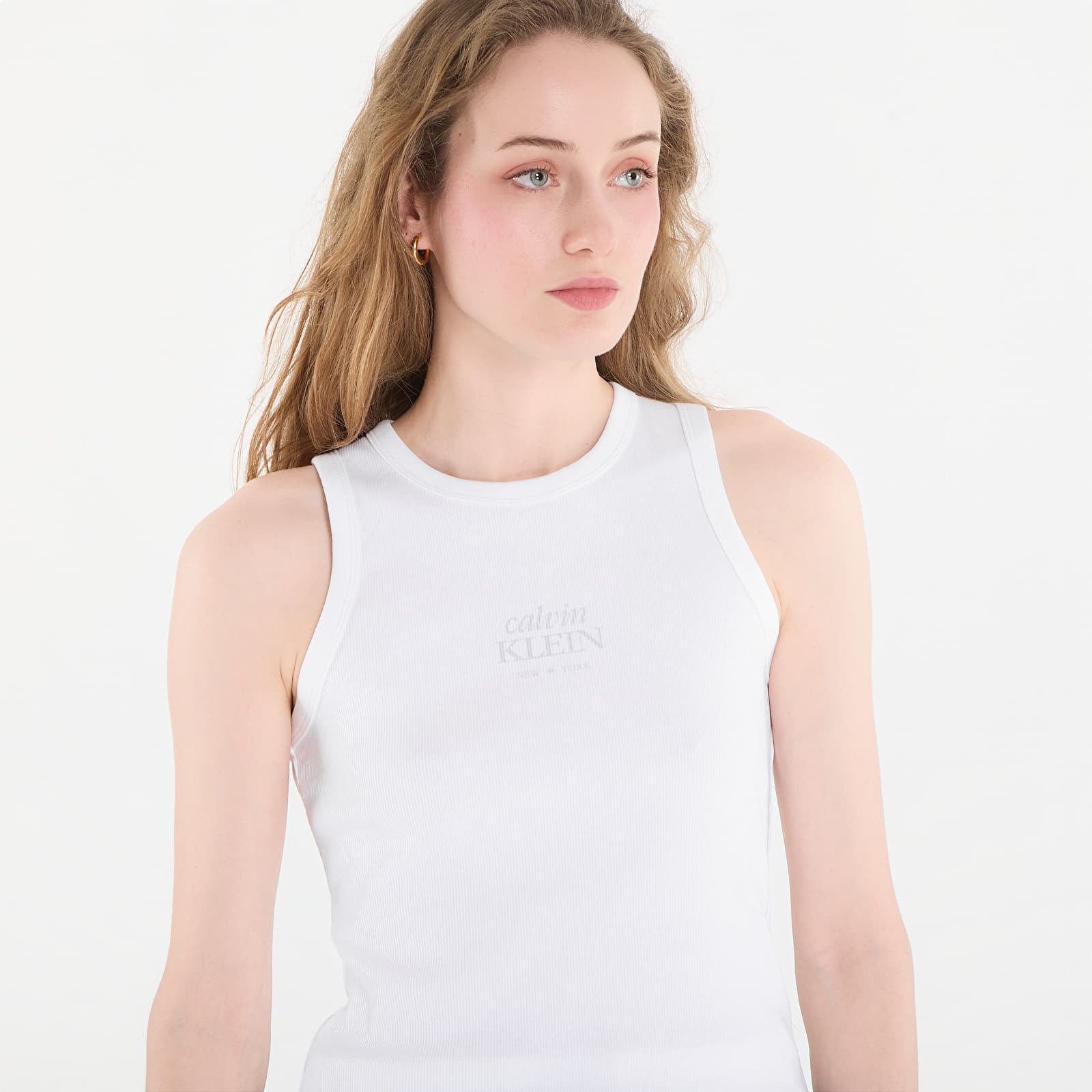 Tank Tops Calvin Klein Jeans Sl 2X2 Baby Rib Logo Crew Tank Bright White