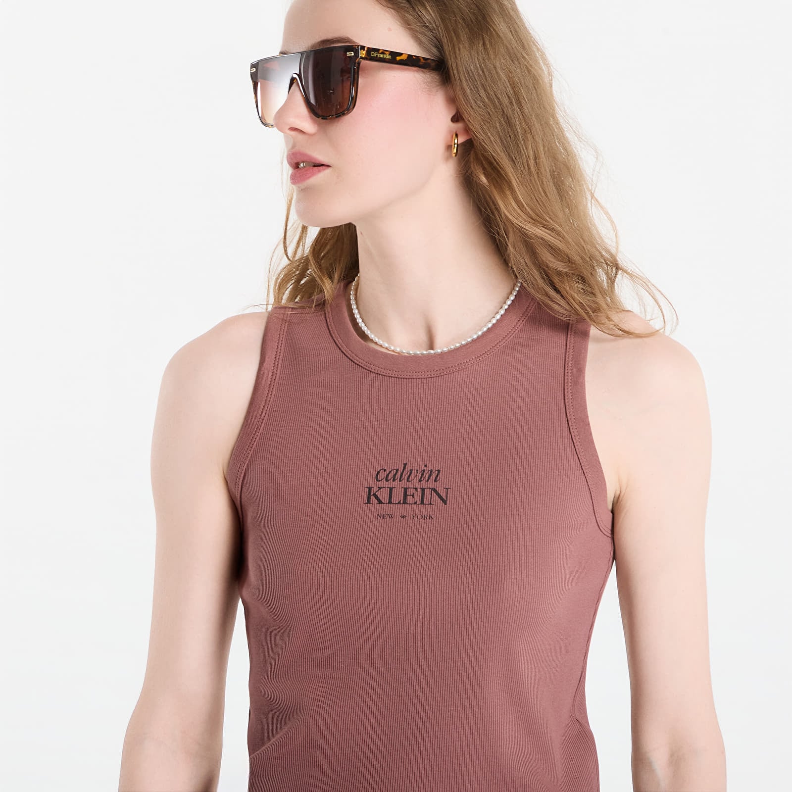 Tank Tops Calvin Klein Jeans Sl 2X2 Baby Rib Logo Crew Tank Sierra Brown